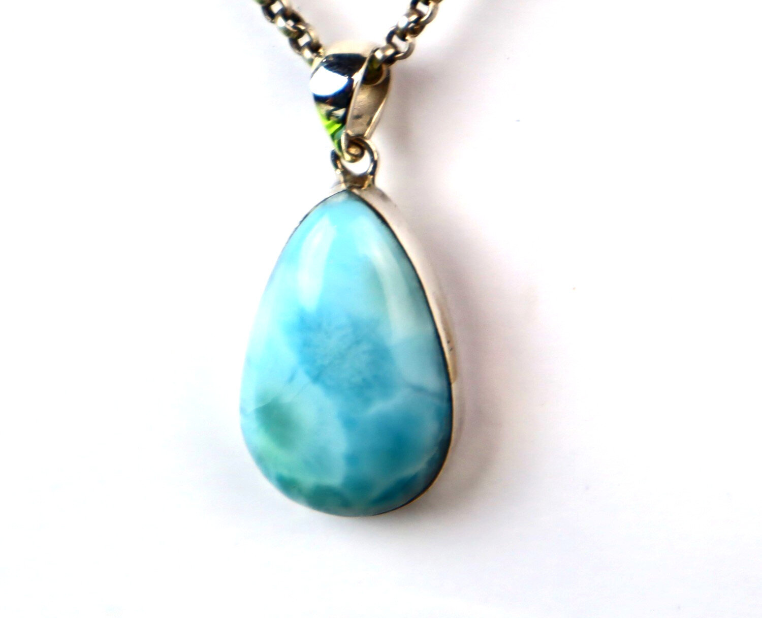 Impressive Natural Sky Blue Larimar .925 Sterling Silver Pendant 36mm – photo 4
