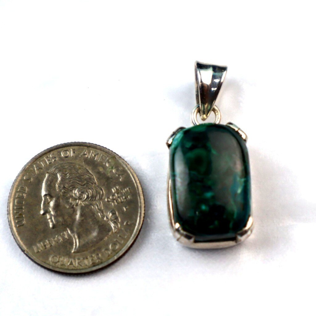 Genuine Black Green Malachite 925 Sterling Silver Rectangular Pendant 35mm – photo 5
