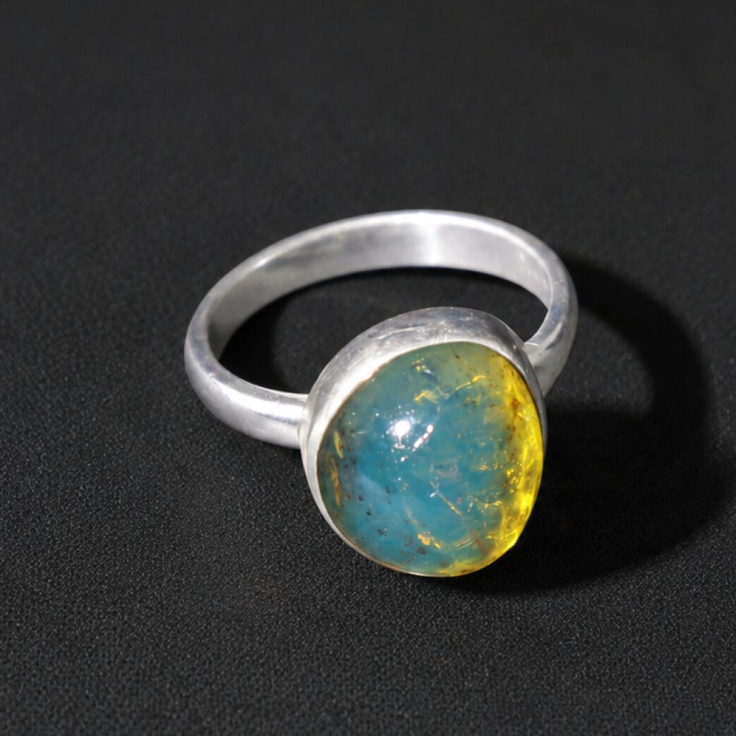 Genuine Sky Blue Dominican Amber 925 Sterling Silver Clear Oval Ring #6.75 – photo 5