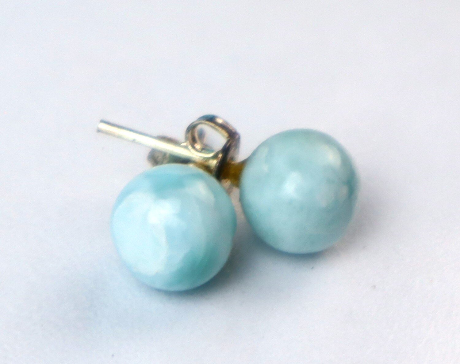 Genuine Dominican Blue Larimar Unique 925 Sterling Silver Earrings 0.4 Inch 1.9g – photo 5