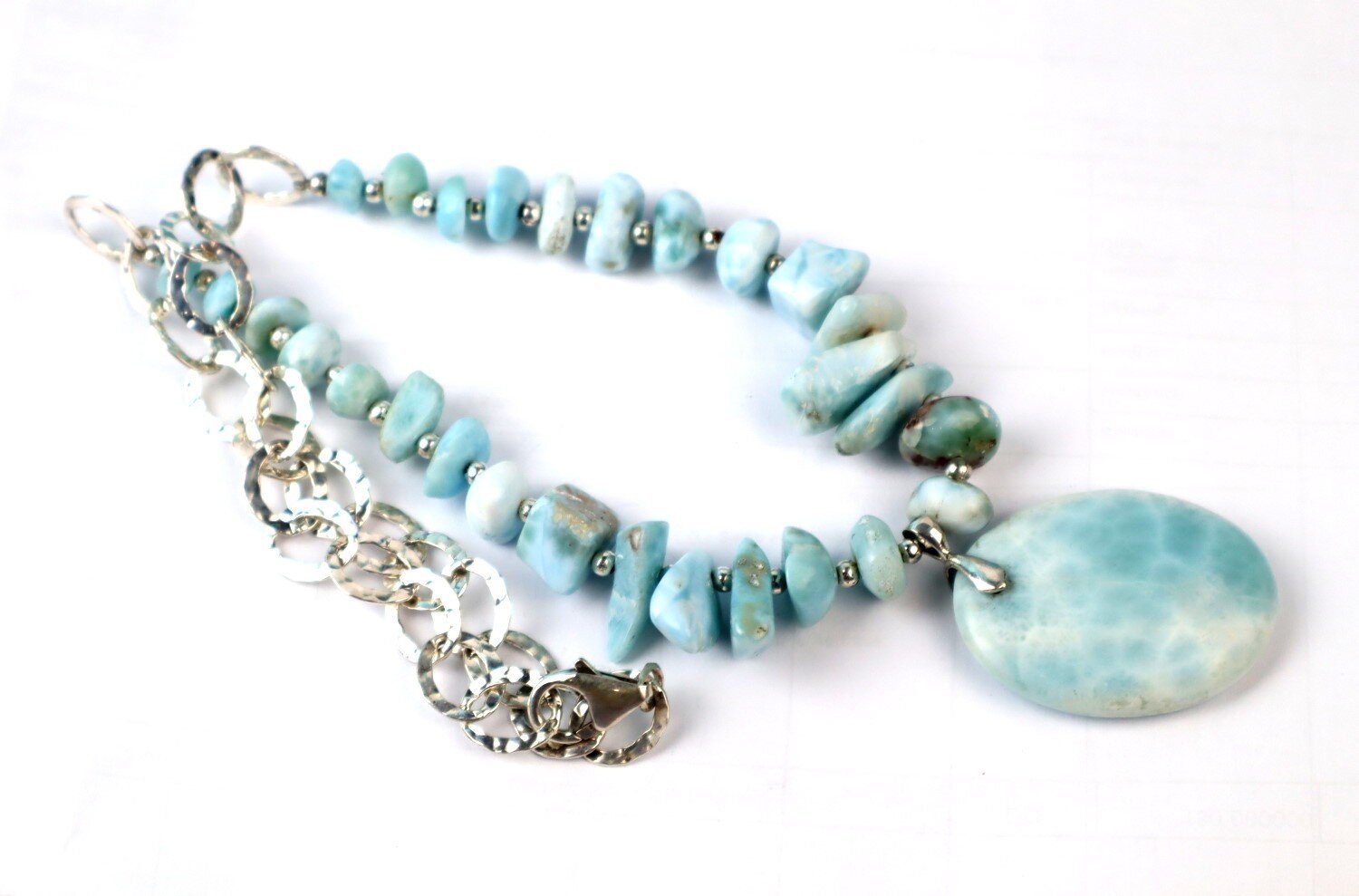 55g Larimar Necklace solid 925 Sterling Silver 18” 38mm Statement – photo 3