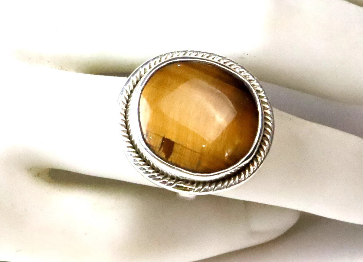 Impressive Brown Cat's Eye .925 Sterling Silver Ring #8.5 – photo 2