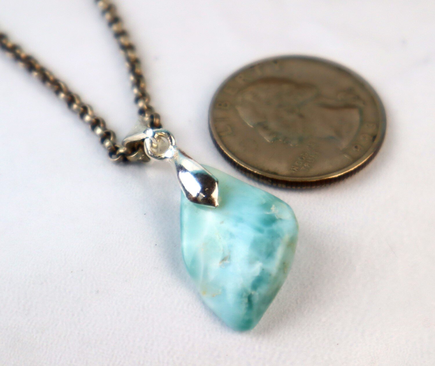 Lovely Natural Light Blue Larimar .925 Sterling Silver Pendant 34mm – photo 7