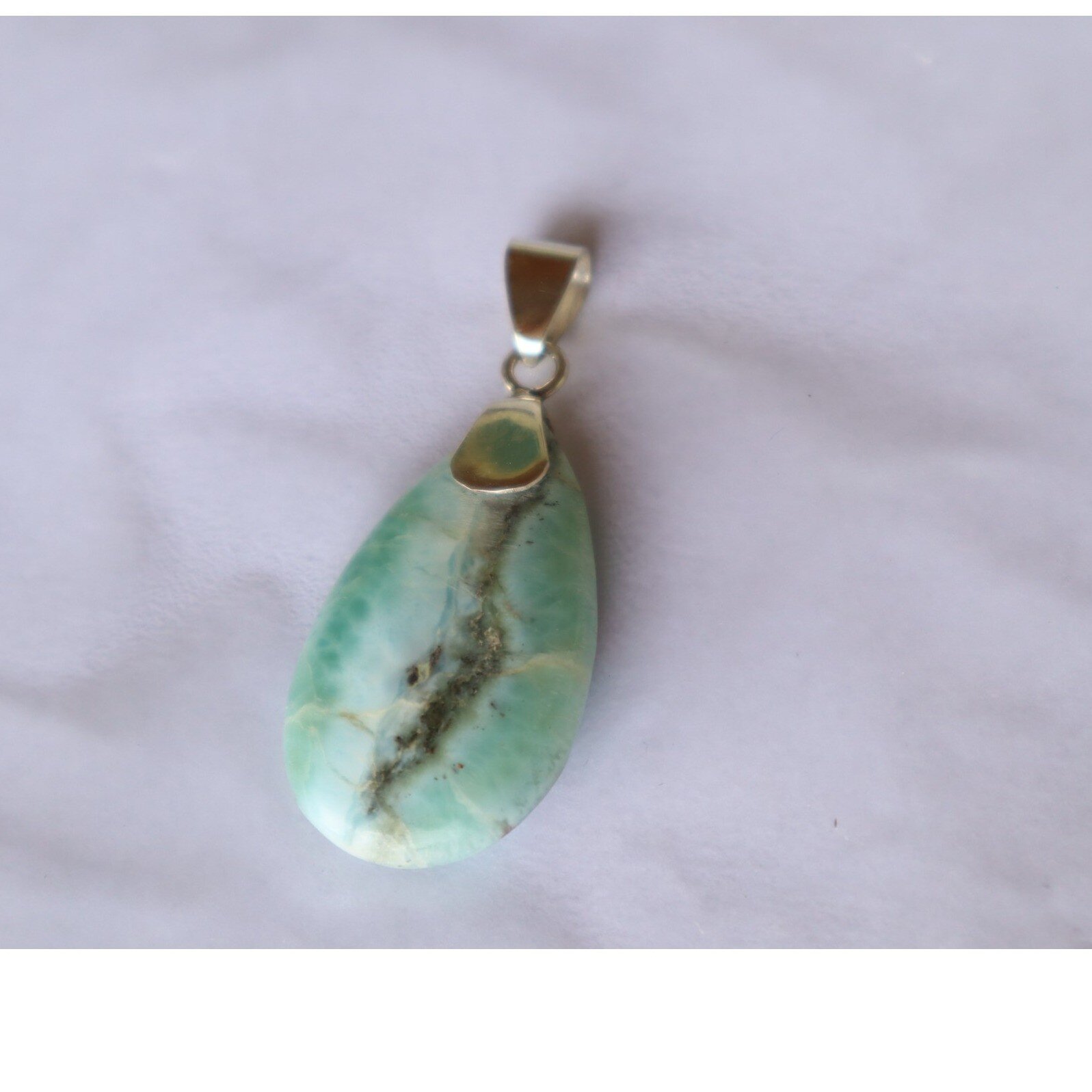 Timeless Island Style Ocean Blue Larimar Sterling Silver Teardrop Pendant 49mm – photo 4