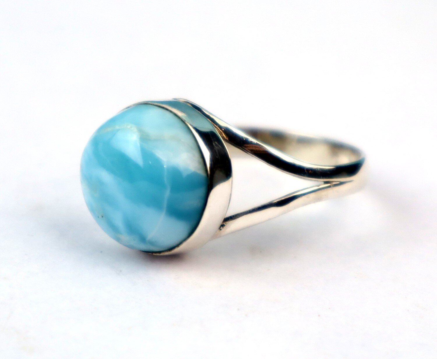 Charming Des. Natural Sky Blue Larimar .925 Sterling Silver Ring #10 free resize – photo 3