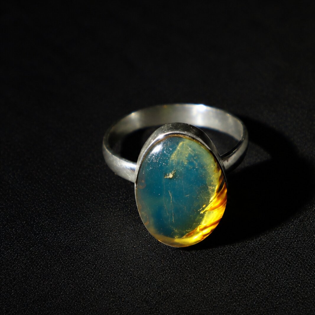 Rare Green Blue Dominican Amber 925 Sterling Silver Clear Oval Ring #9 – photo 2