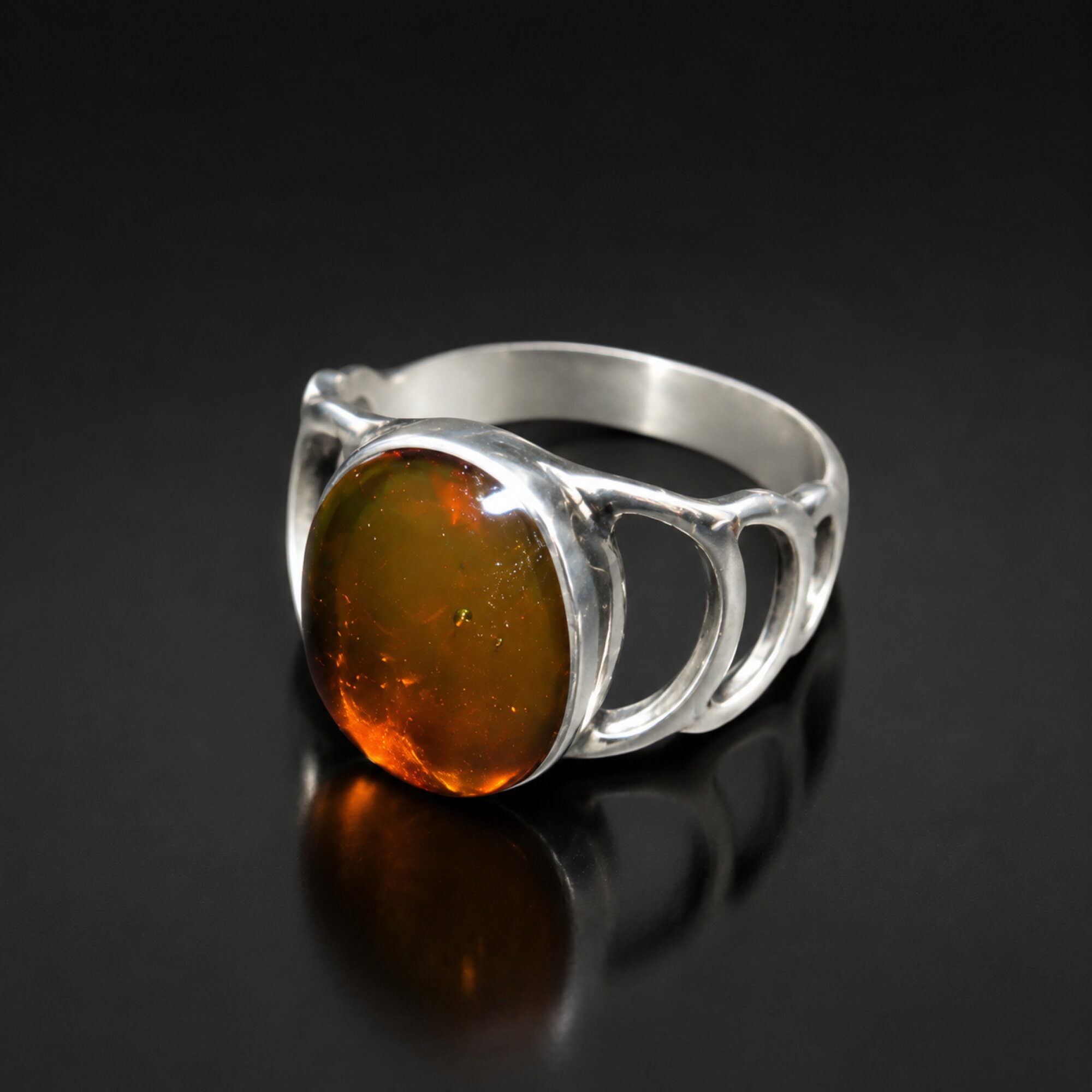 Natural Dominican Clear Orange Amber Ring 925 Sterling Silver Size 8.25 Ready – photo 4