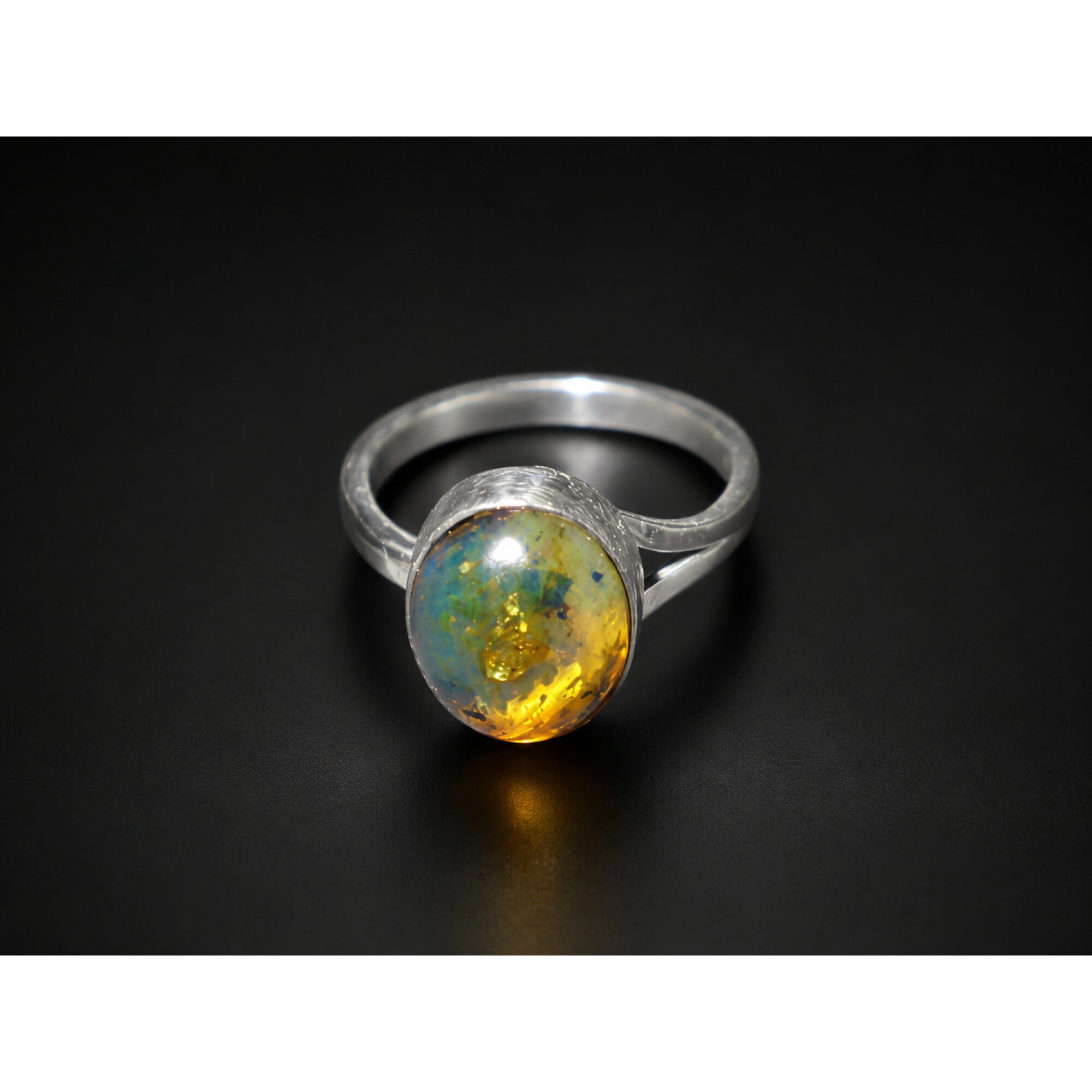 Natural Dominican Clear Orange Blue Amber Ring 925 Sterling Silver Size 6.25 – photo 4