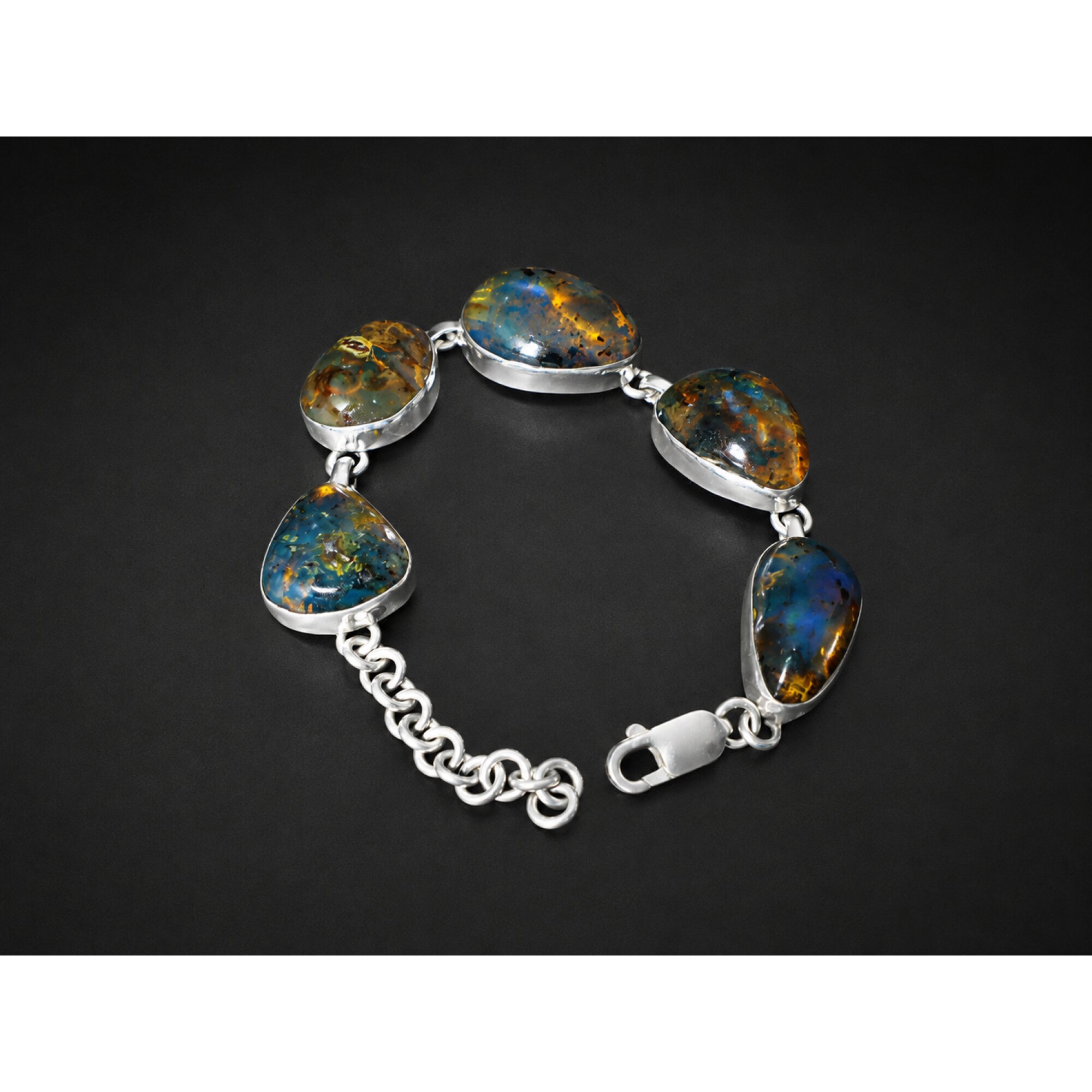 One of a Kind Translucent Dark Blue Dominican Amber 925 Sterling Silver Bracelet 6.5 Inch – photo 5