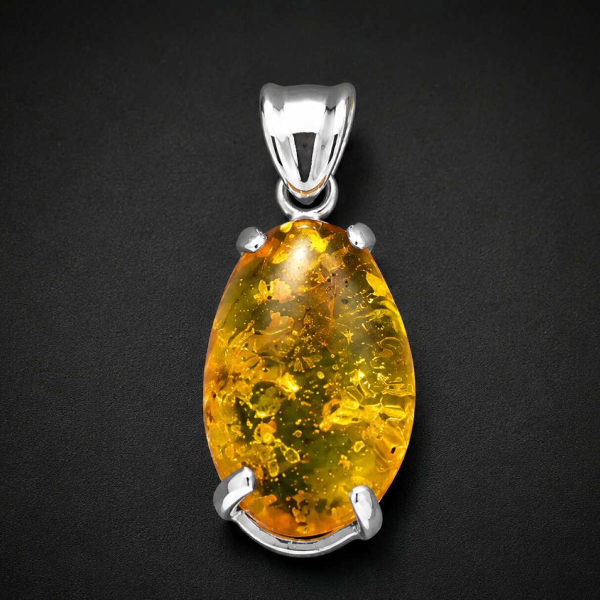 Pure Natural Clear Slender Mosquito Dominican Amber 925 Sterling Silver Fossils Pendant 33mm – photo 3