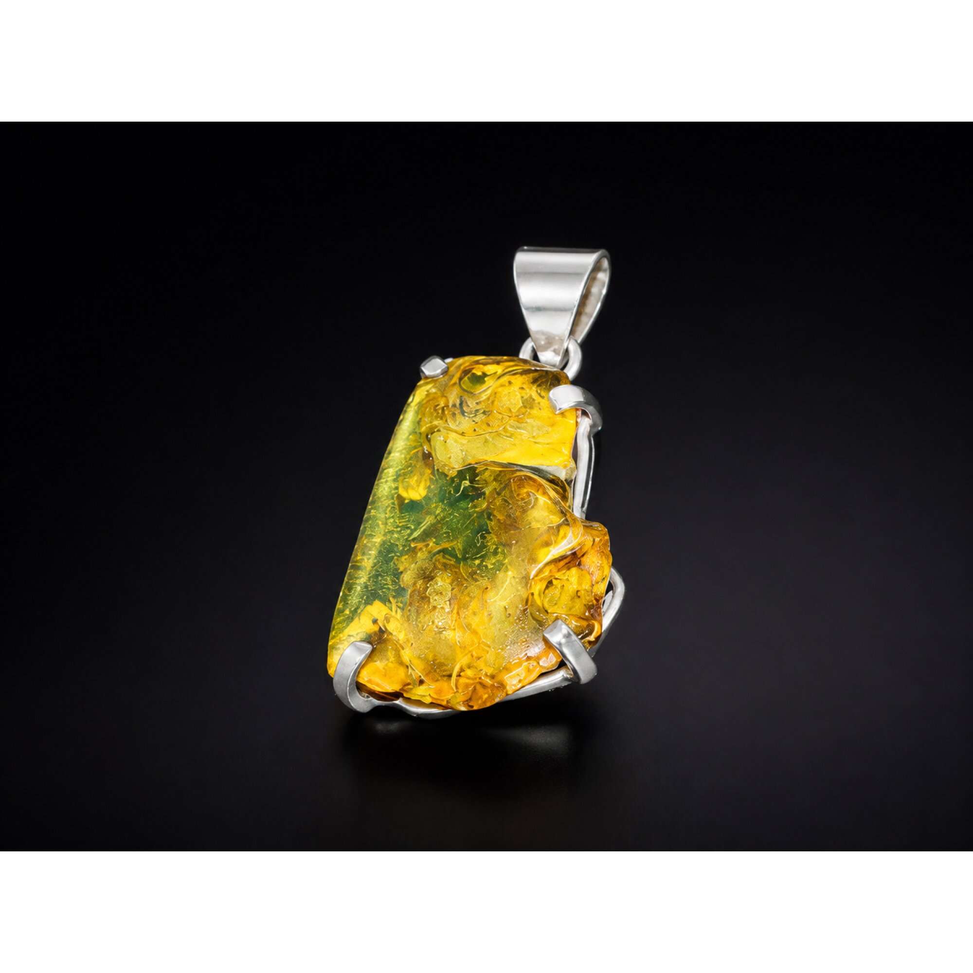 Raw Beauty Translucent Blue Green Dominican Amber 925 Sterling Silver Pendant 38mm – photo 4