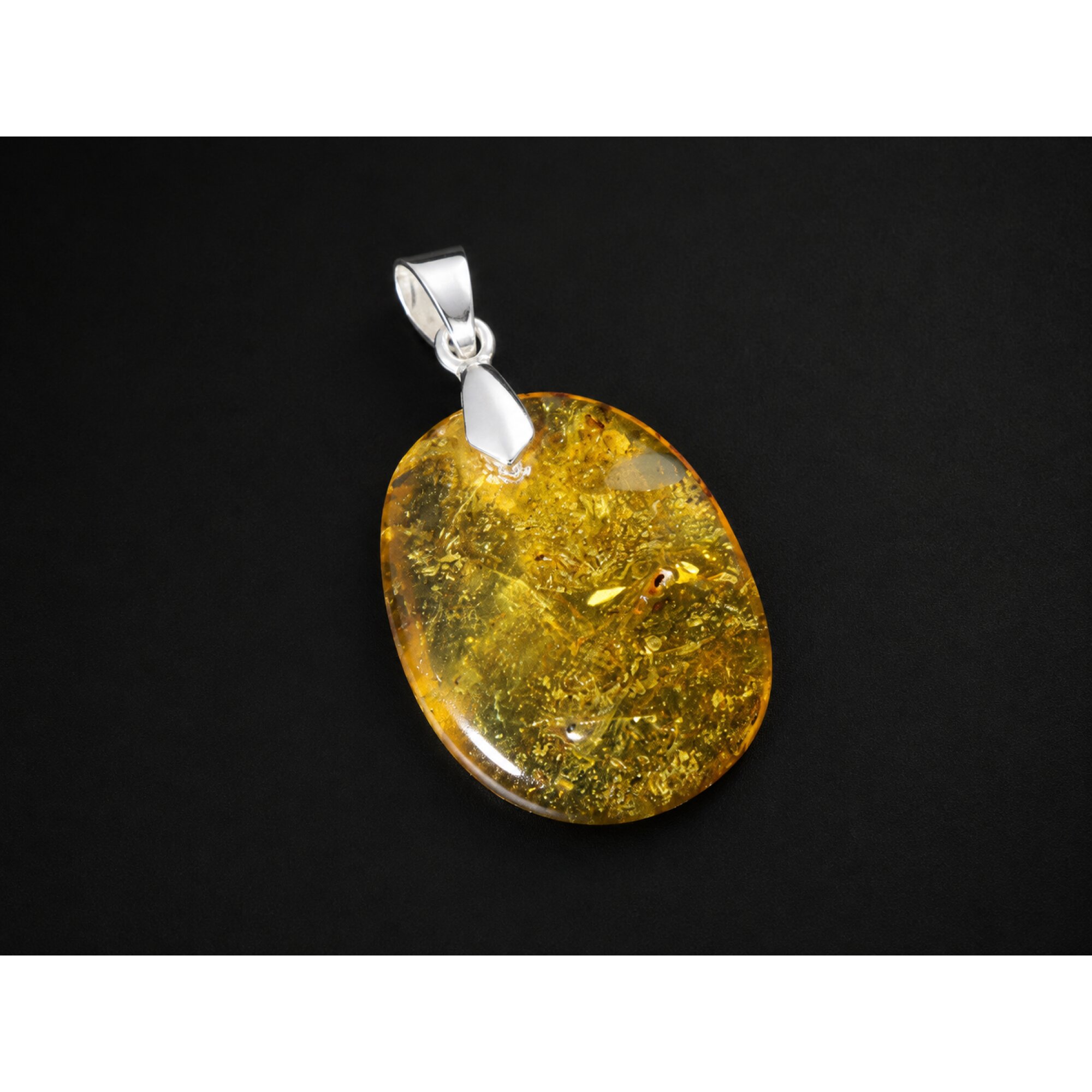 Nature-Created Translucent Yellow Green Dominican Amber 925 Sterling Silver Pendant 42mm – photo 2