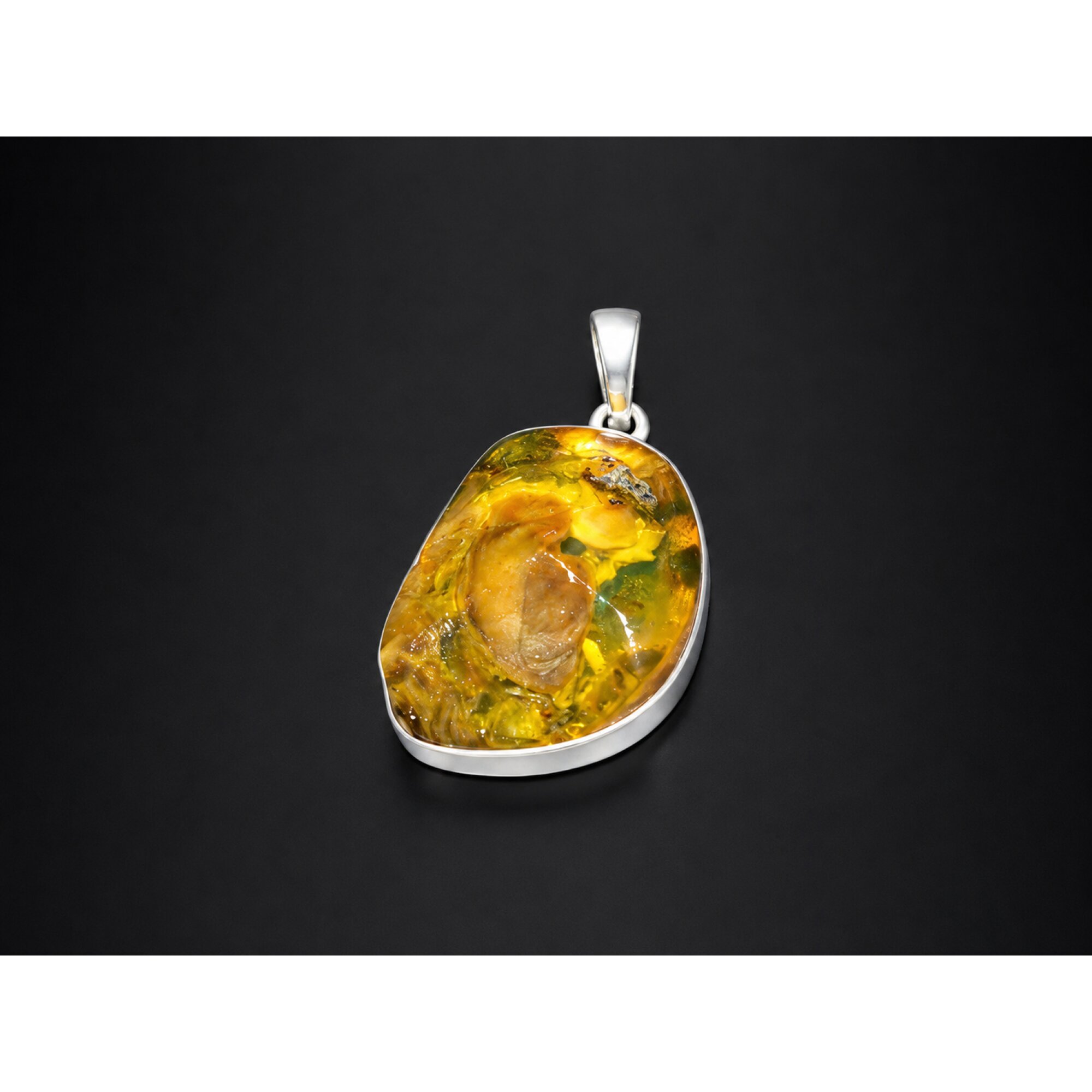 Real Clear Orange Green 925 Sterling Silver Pendant 34mm – photo 3