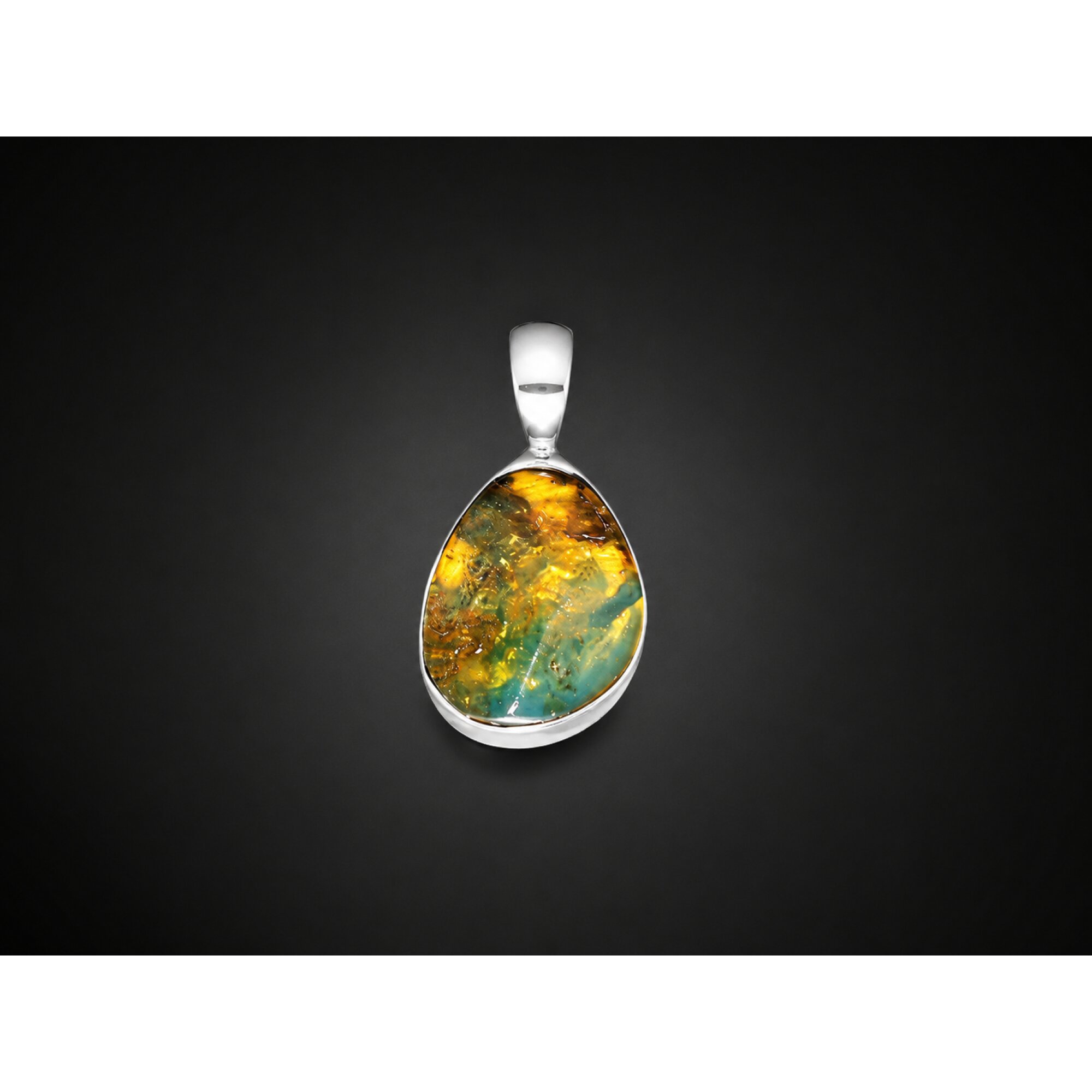 Handmade Translucent Green Blue Dominican Amber 925 Sterling Silver Pendant 33mm – photo 4