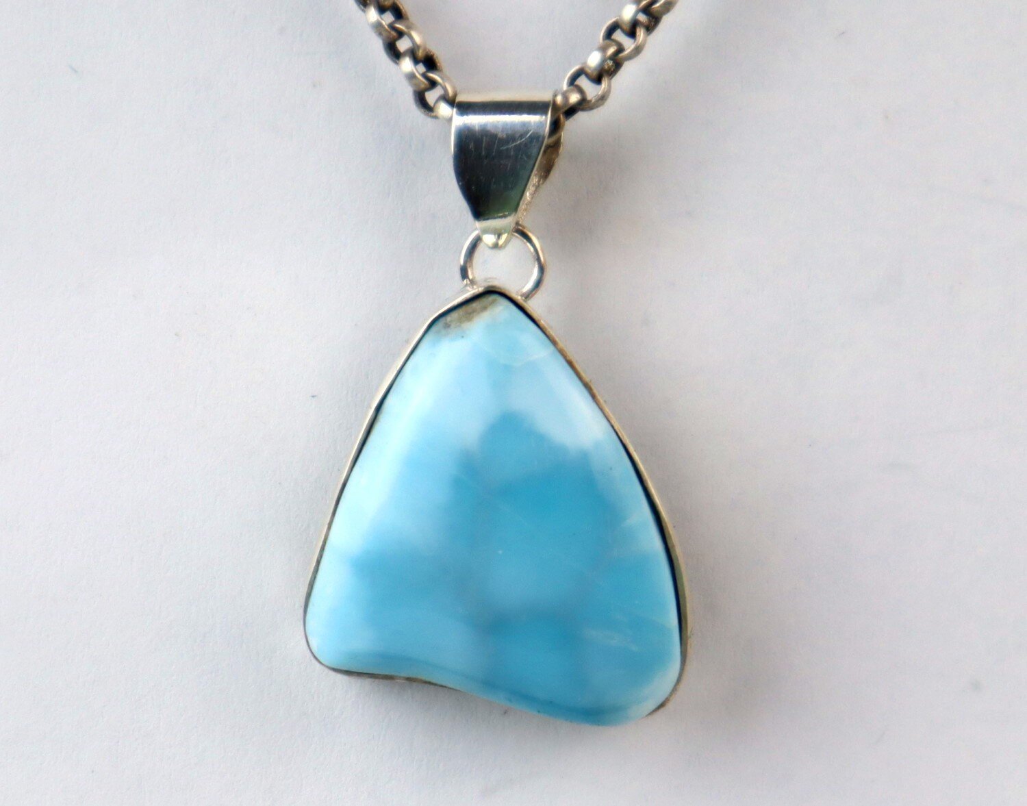 Sky Blue freeform Larimar 925 Sterling Silver Pendant 33mm – photo 6