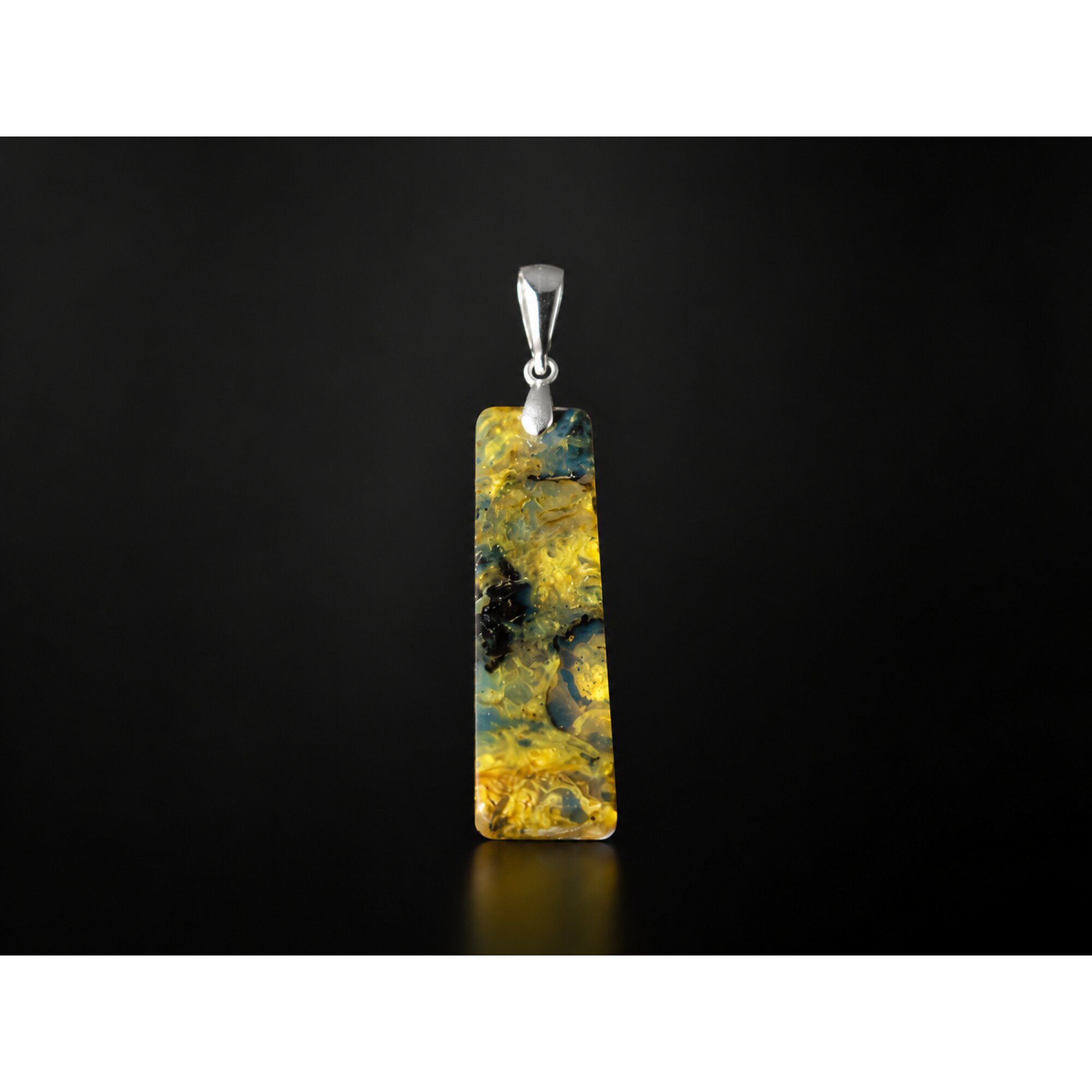 Handmade Clear Green Yellow Blue Dominican Amber 925 Sterling Silver Pendant 50mm – photo 2
