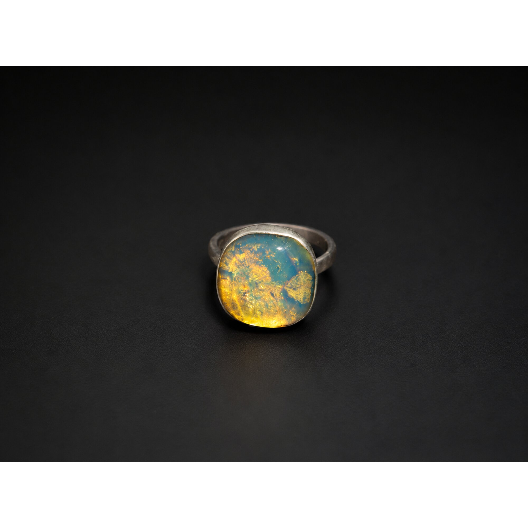 Graceful Clear Orange Blue Dominican Amber 925 Sterling Silver Ring #7.5 – photo 2