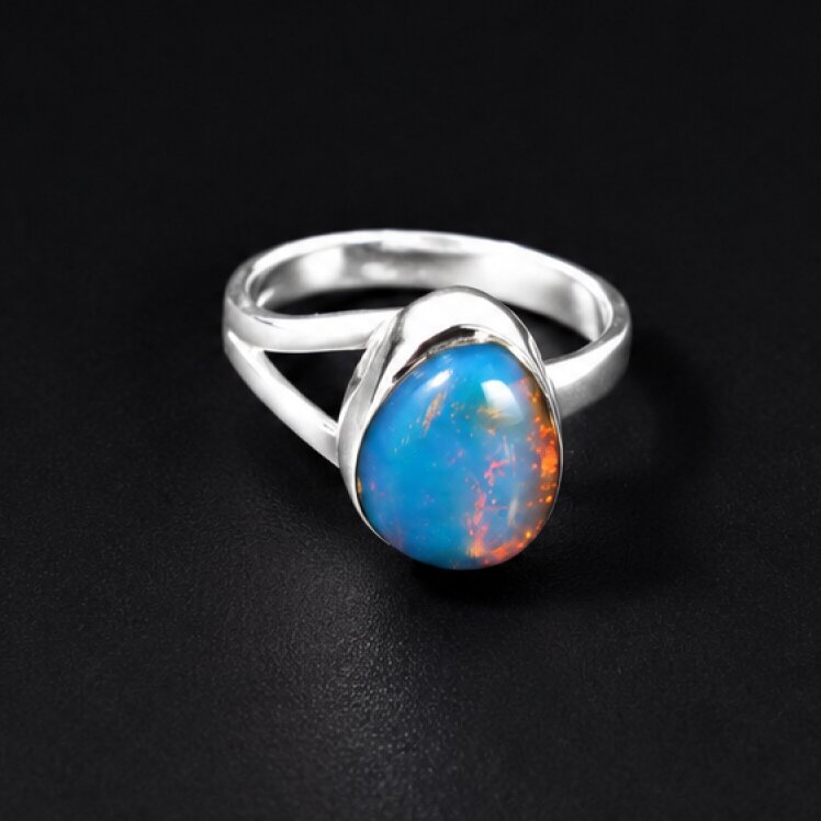 Exclusive Clear Premium Blue Dominican Amber 925 Sterling Silver Ring #6 – photo 4