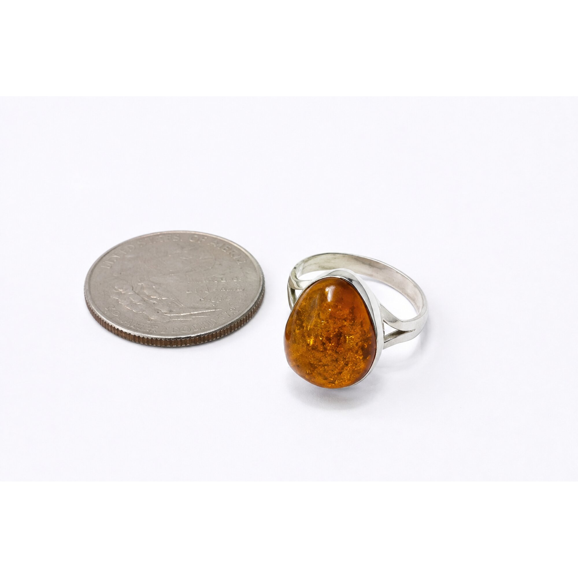 Luxurious Clear Orange Dominican Amber 925 Sterling Silver Ring – photo 3