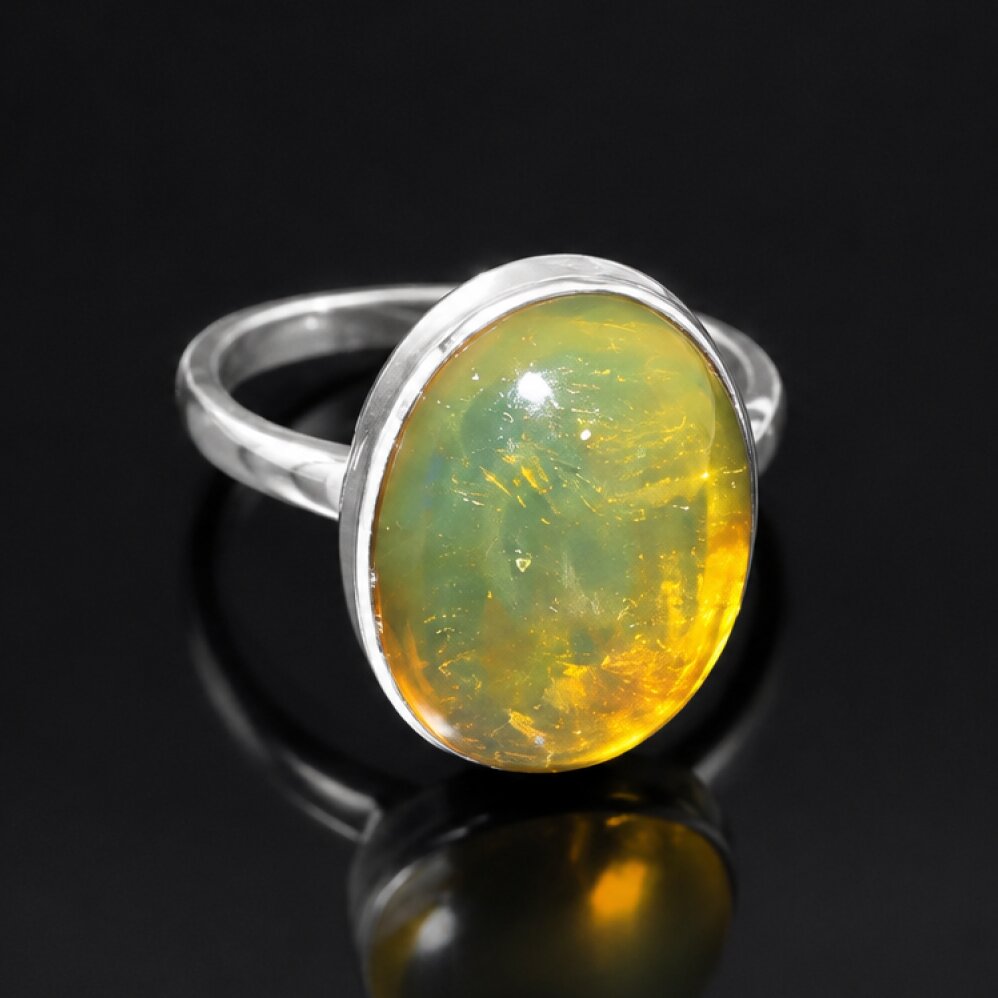 Classic Clear Yellow Green Dominican Amber 925 Sterling Silver Ring #8 – photo 5