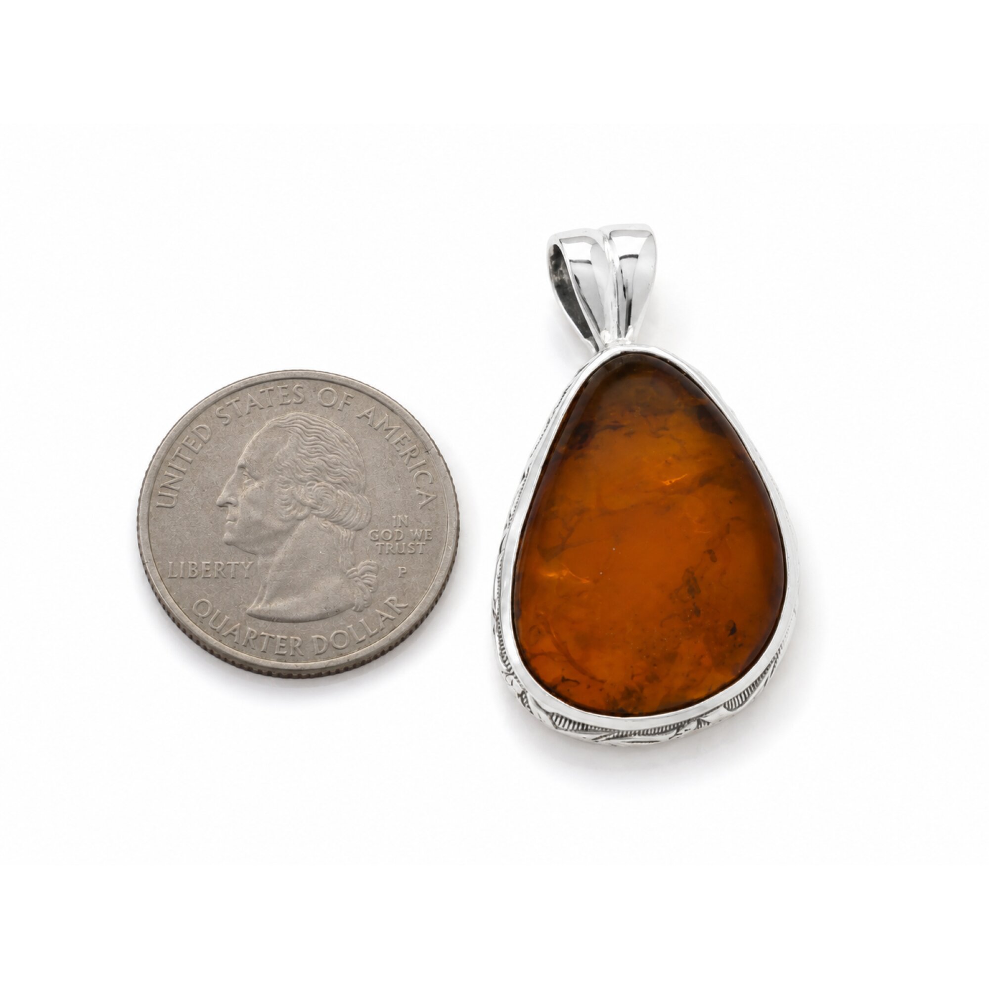 Natural Translucent Milky Orange 925 Sterling Silver Dominican Amber Pendant 43mm – photo 3