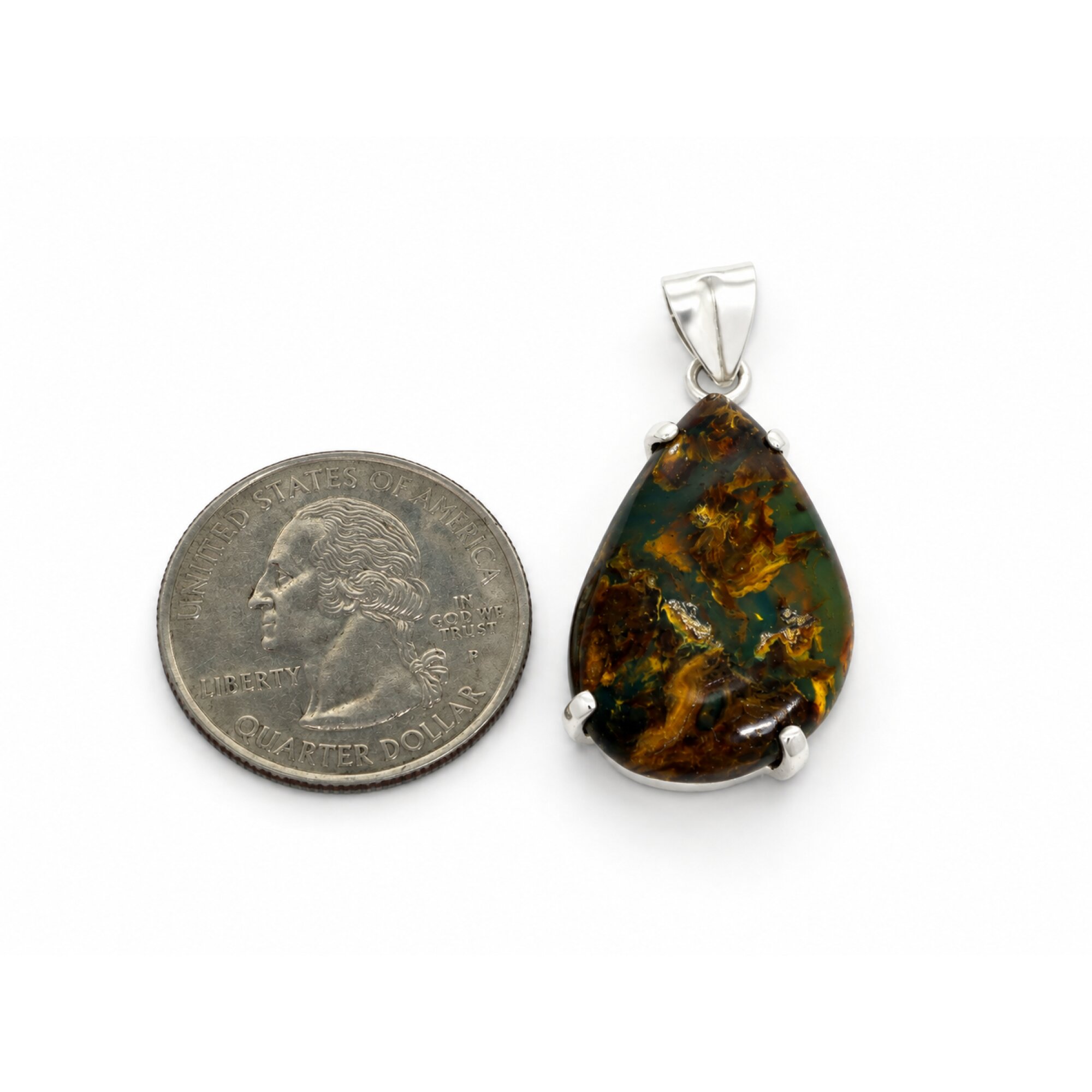 Artisan Made Translucent Cognac Blue 925 Sterling Silver Dominican Amber Pendant – photo 4