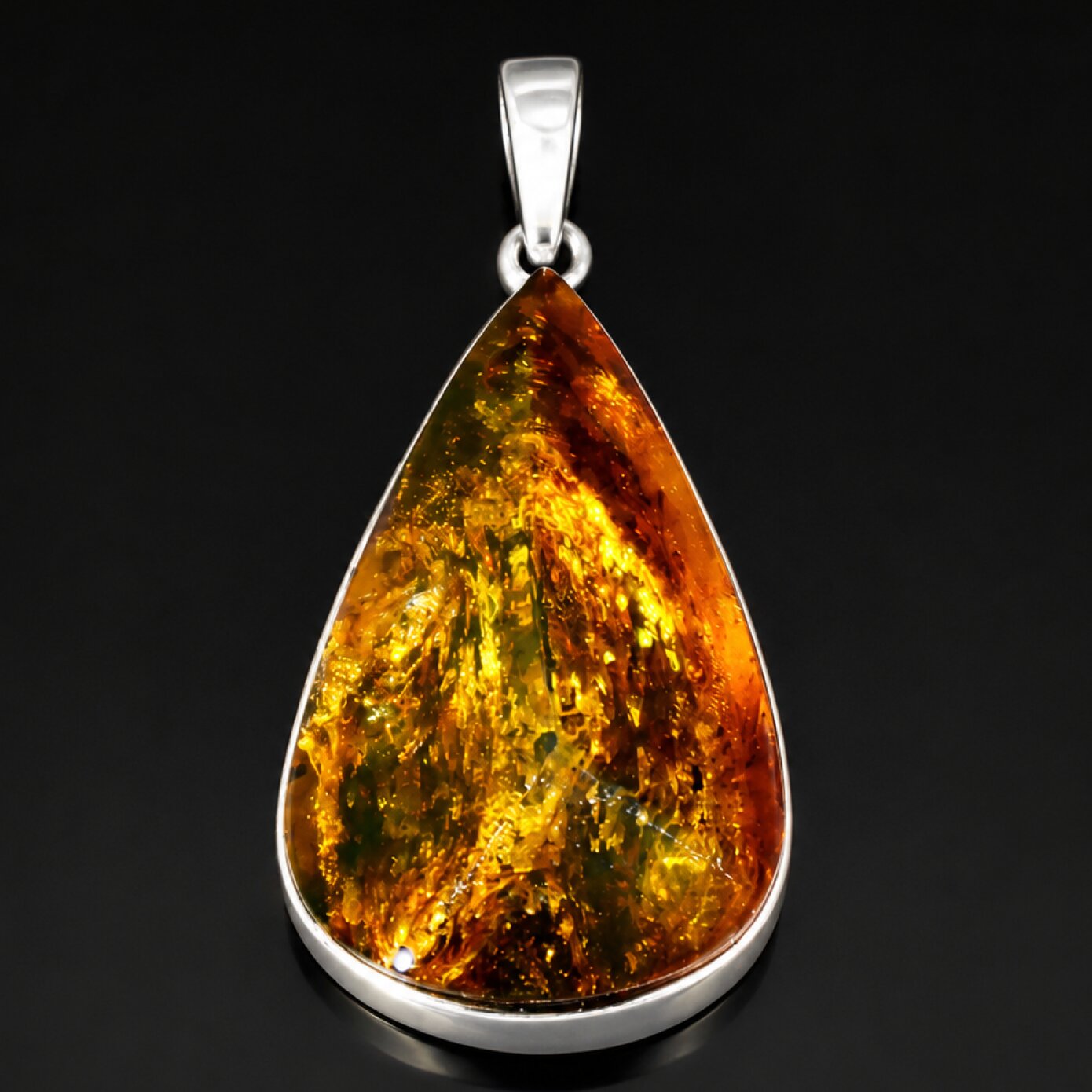 Untreated Translucent Green Brown 925 Sterling Silver Dominican Amber Pendant 40