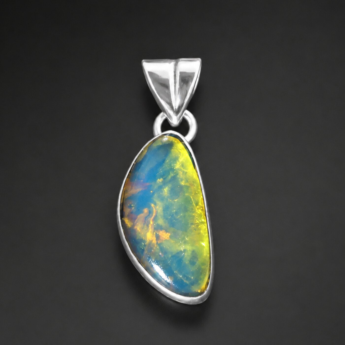 Natural Dominican Blue Amber Pendant 925 Sterling Silver 27 mm freeform yellow