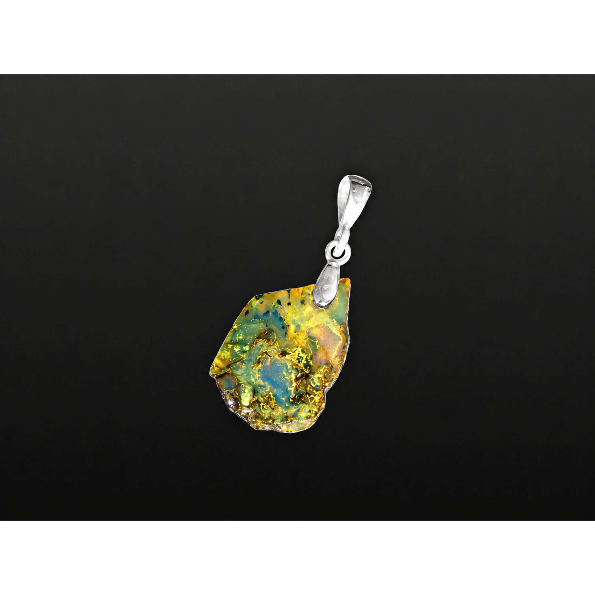 Natural Dominican Blue Amber Pendant 925 Sterling Silver 34 mm slice blue – photo 3