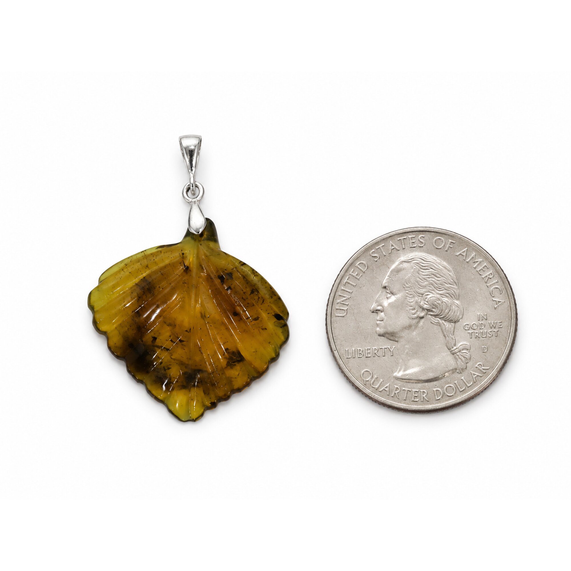 Clear volcanic blue Natural Dominican Amber leaf 925 Sterling Pendant 41 mm – photo 5
