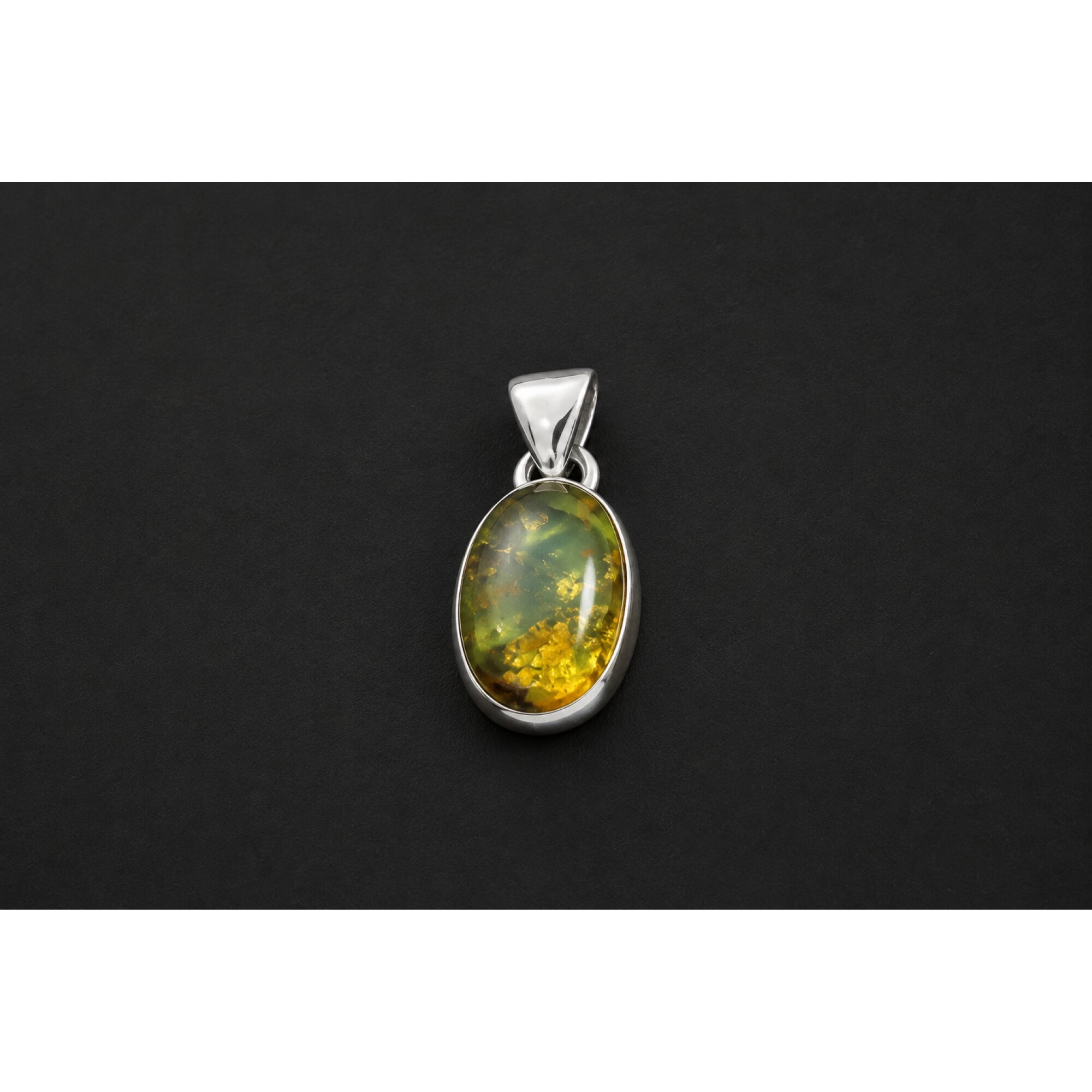 Clear yellow green Natural Dominican Amber oval 925 Sterling Pendant 23 mm – photo 3
