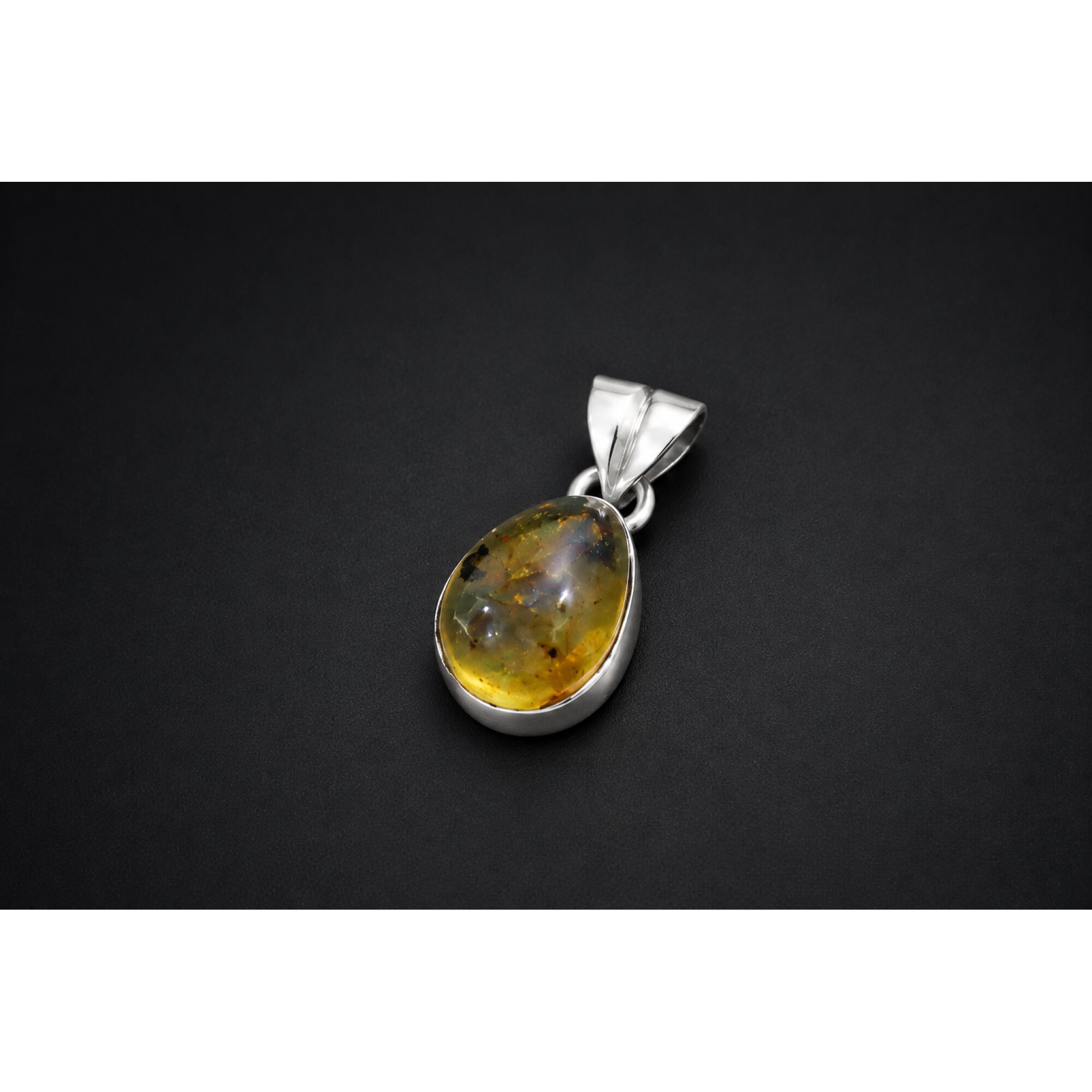 Clear light blue Natural Dominican Amber teardrop 925 Sterling Pendant 22 mm – photo 2