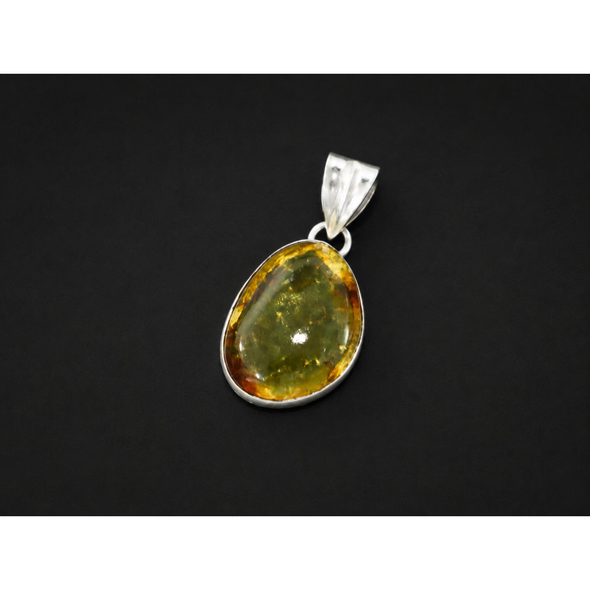 Clear light blue Natural Dominican Amber freeform 925 Sterling Pendant 28 mm – photo 3
