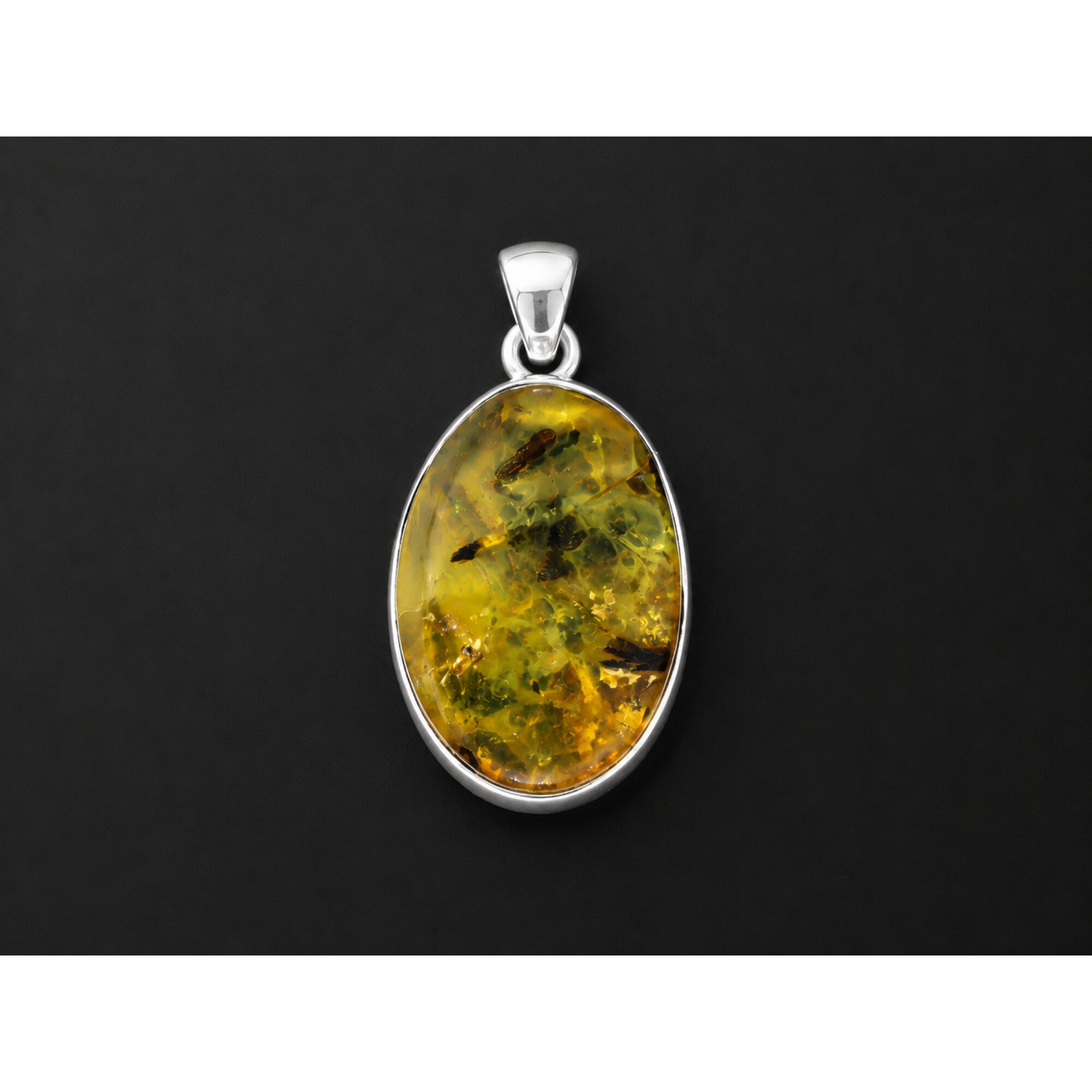 Translucent yellow green Natural Dominican Amber oval 925 Sterling Pendant 30 mm – photo 5