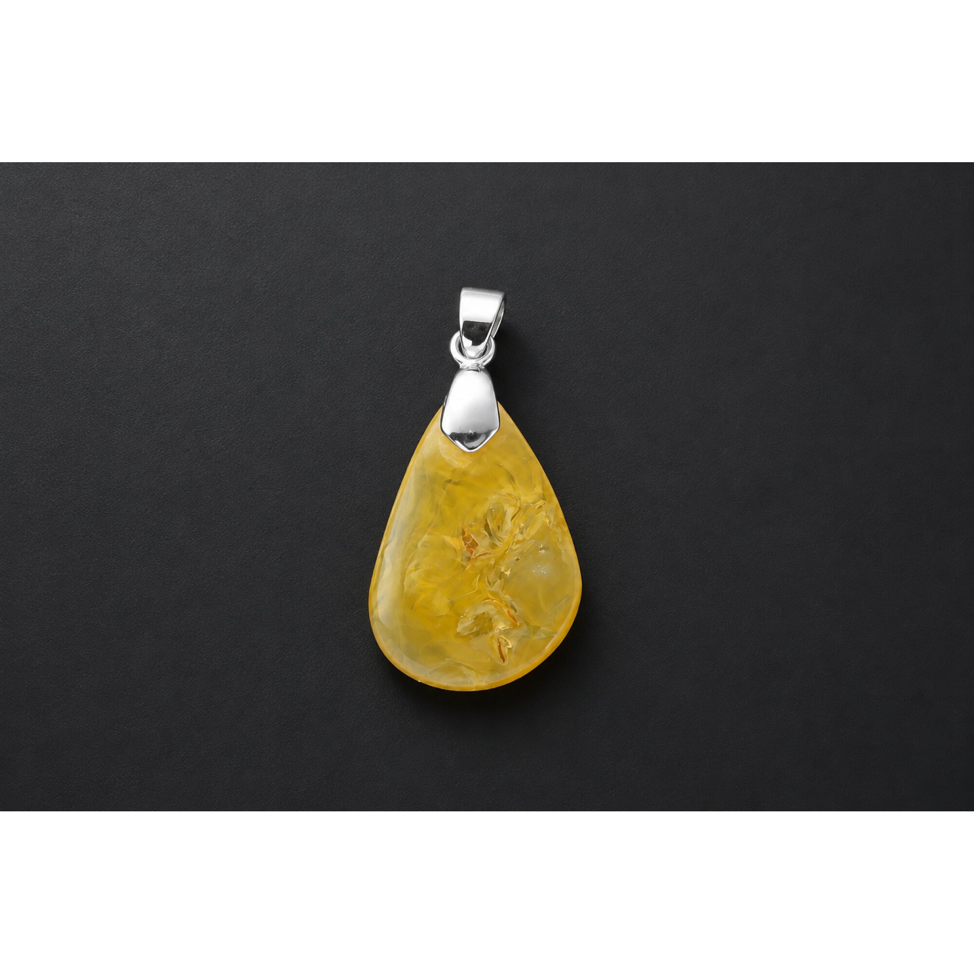 Clear deep yellow Natural Dominican Amber teardrop 925 Sterling Pendant 39 mm – photo 8