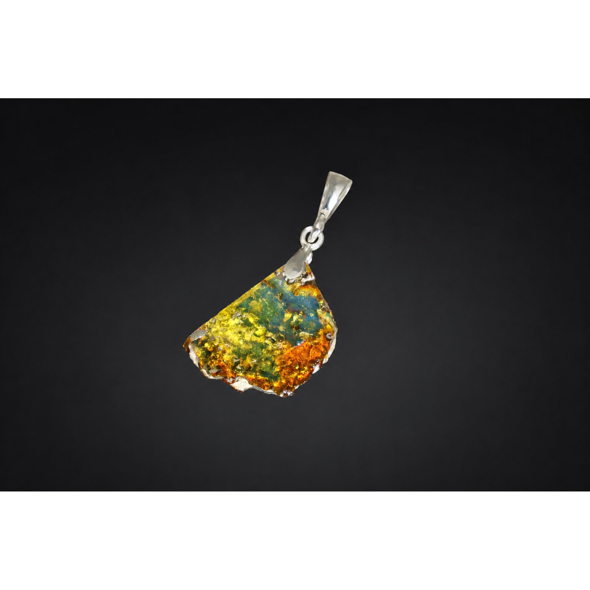 Translucent green blue Natural Dominican Amber slice 925 Sterling Pendant 32 mm – photo 2