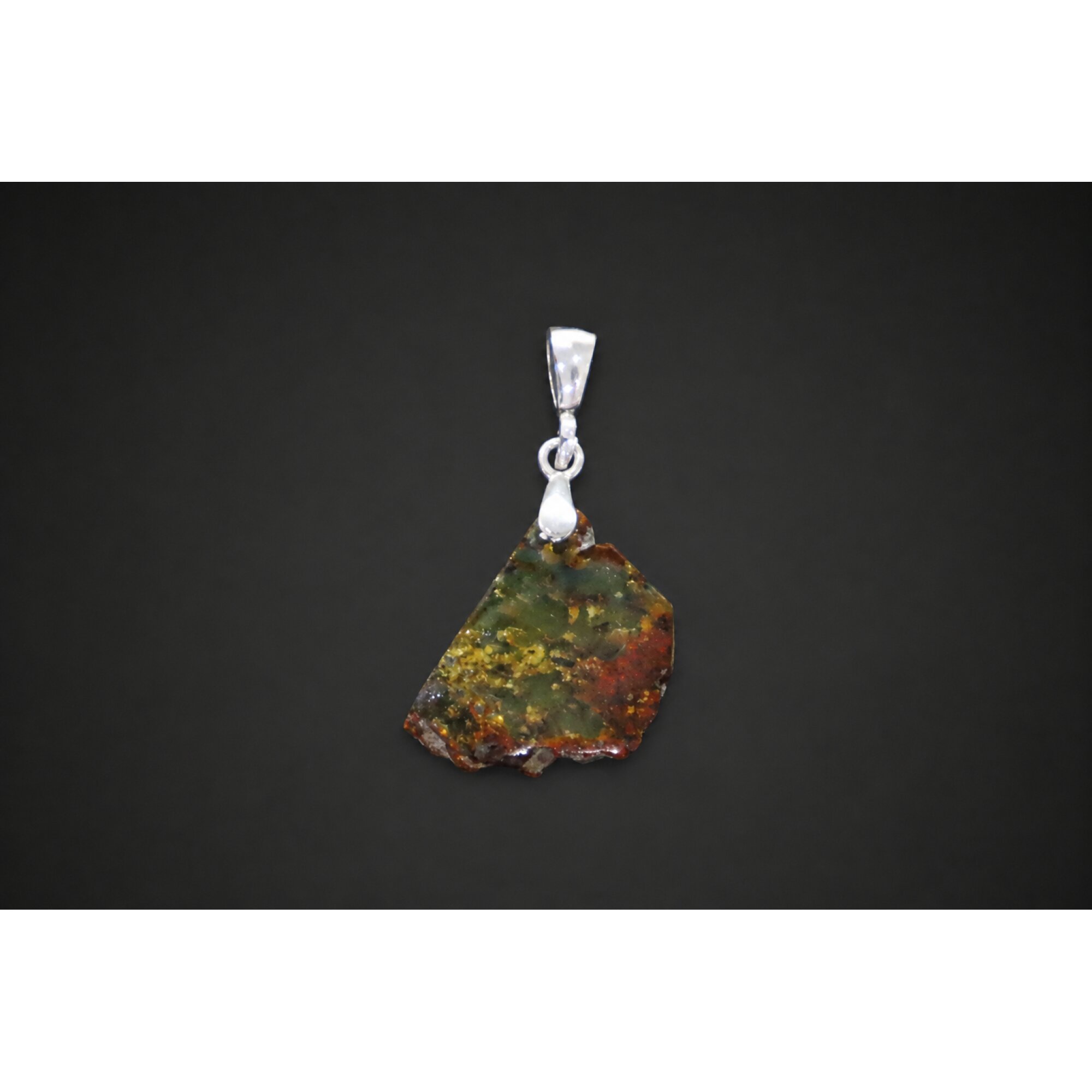 Translucent green blue Natural Dominican Amber slice 925 Sterling Pendant 32 mm – photo 3