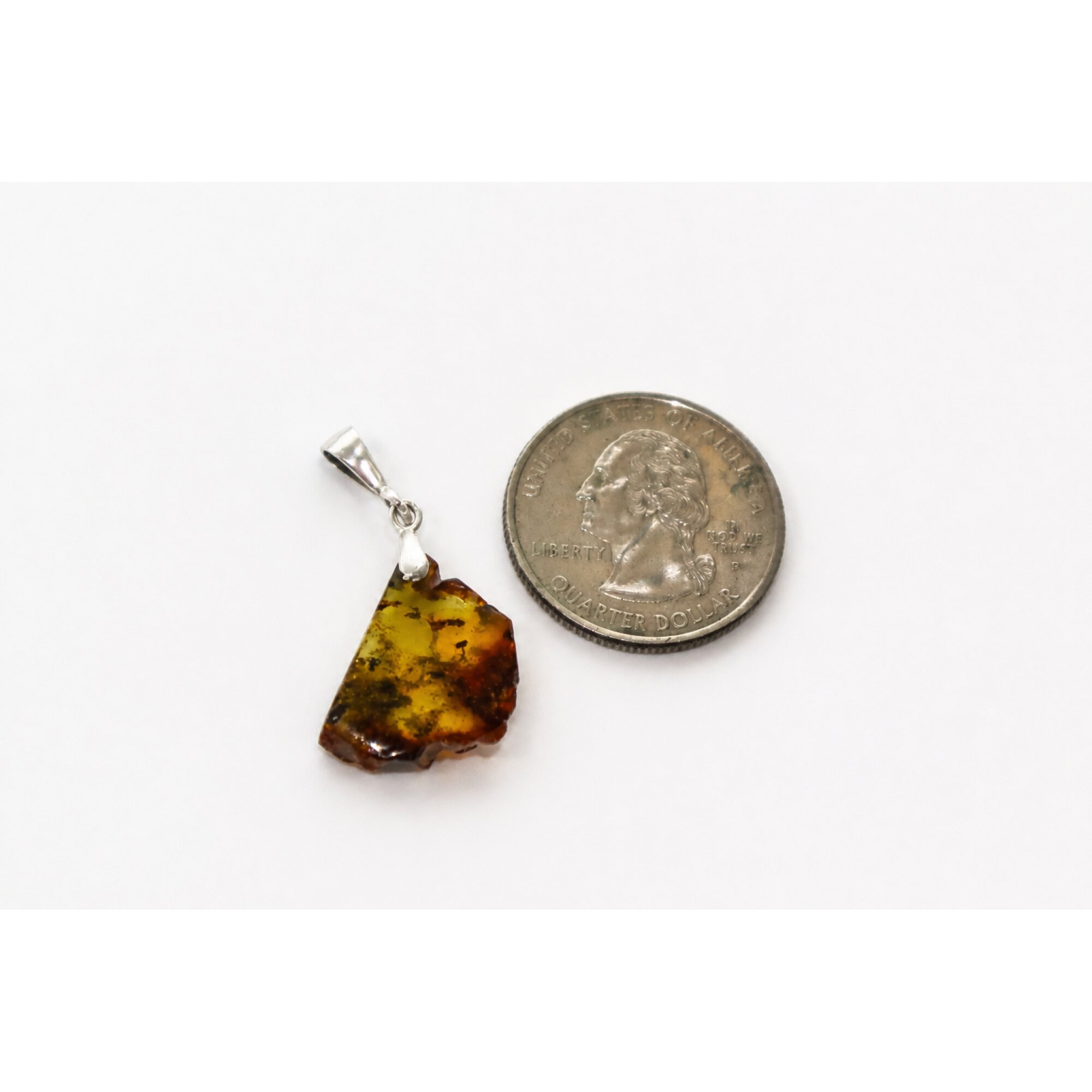 Translucent green blue Natural Dominican Amber slice 925 Sterling Pendant 32 mm – photo 5