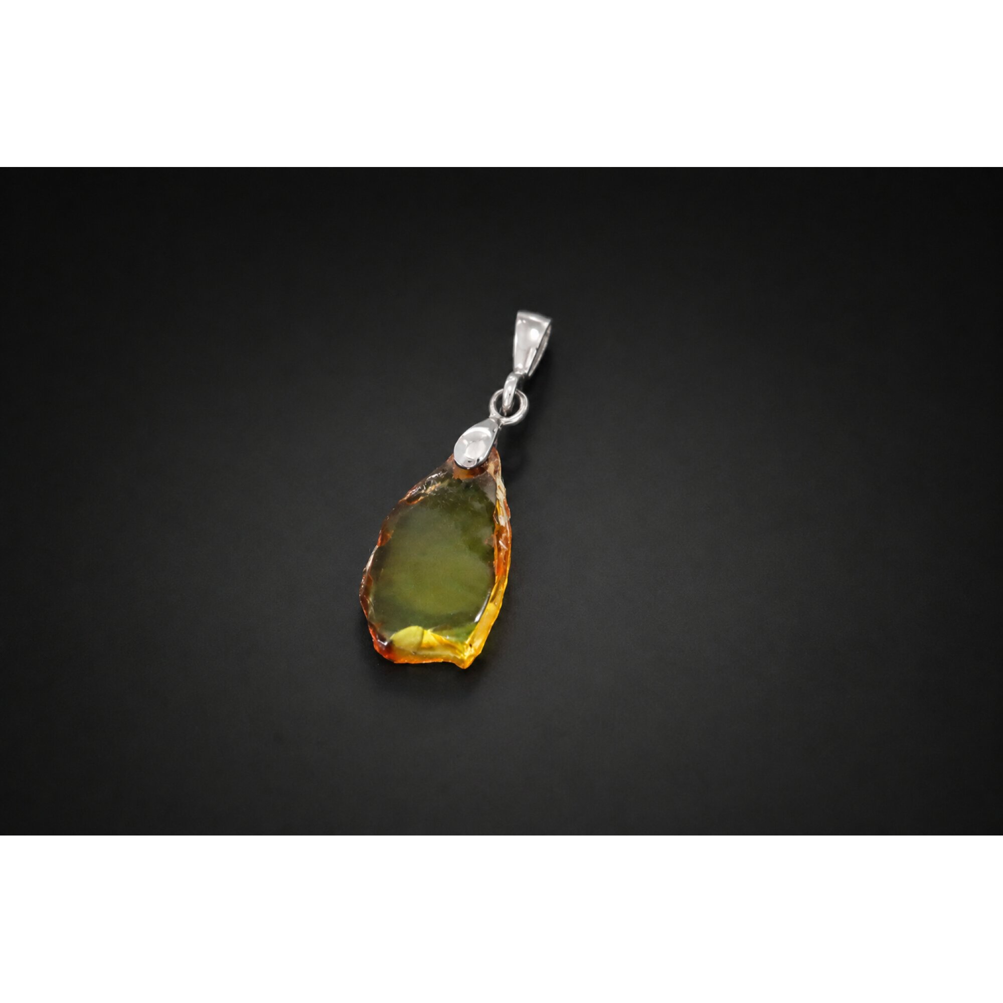 Clear green blue Natural Dominican Amber slice 925 Sterling Silver Pendant 32 mm – photo 3
