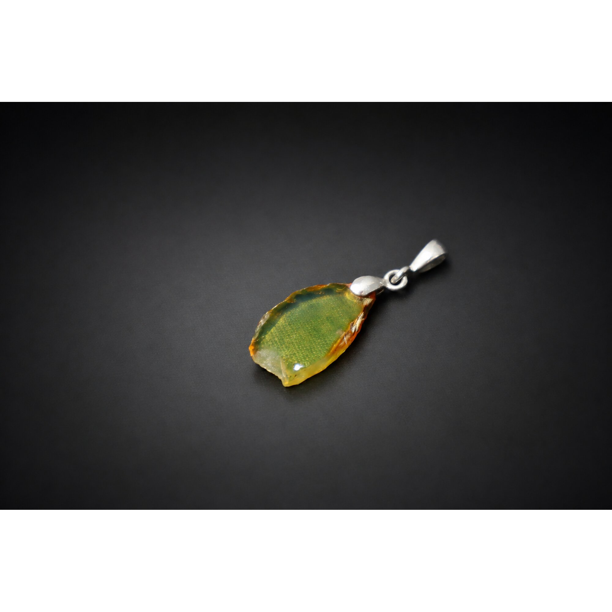 Clear green blue Natural Dominican Amber slice 925 Sterling Silver Pendant 32 mm – photo 4