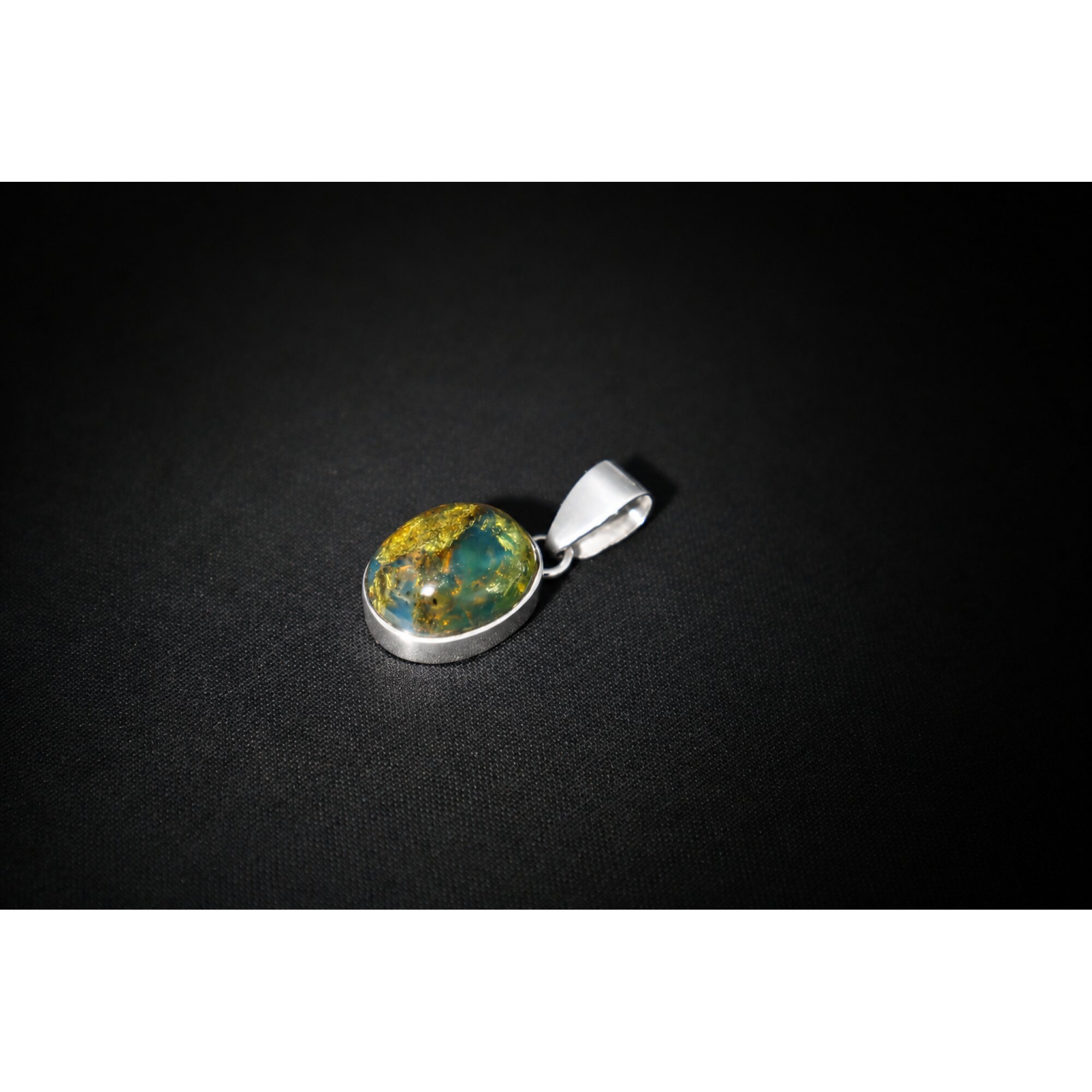 Translucent green blue Natural Dominican Amber oval 925 Sterling Pendant 24 mm – photo 4