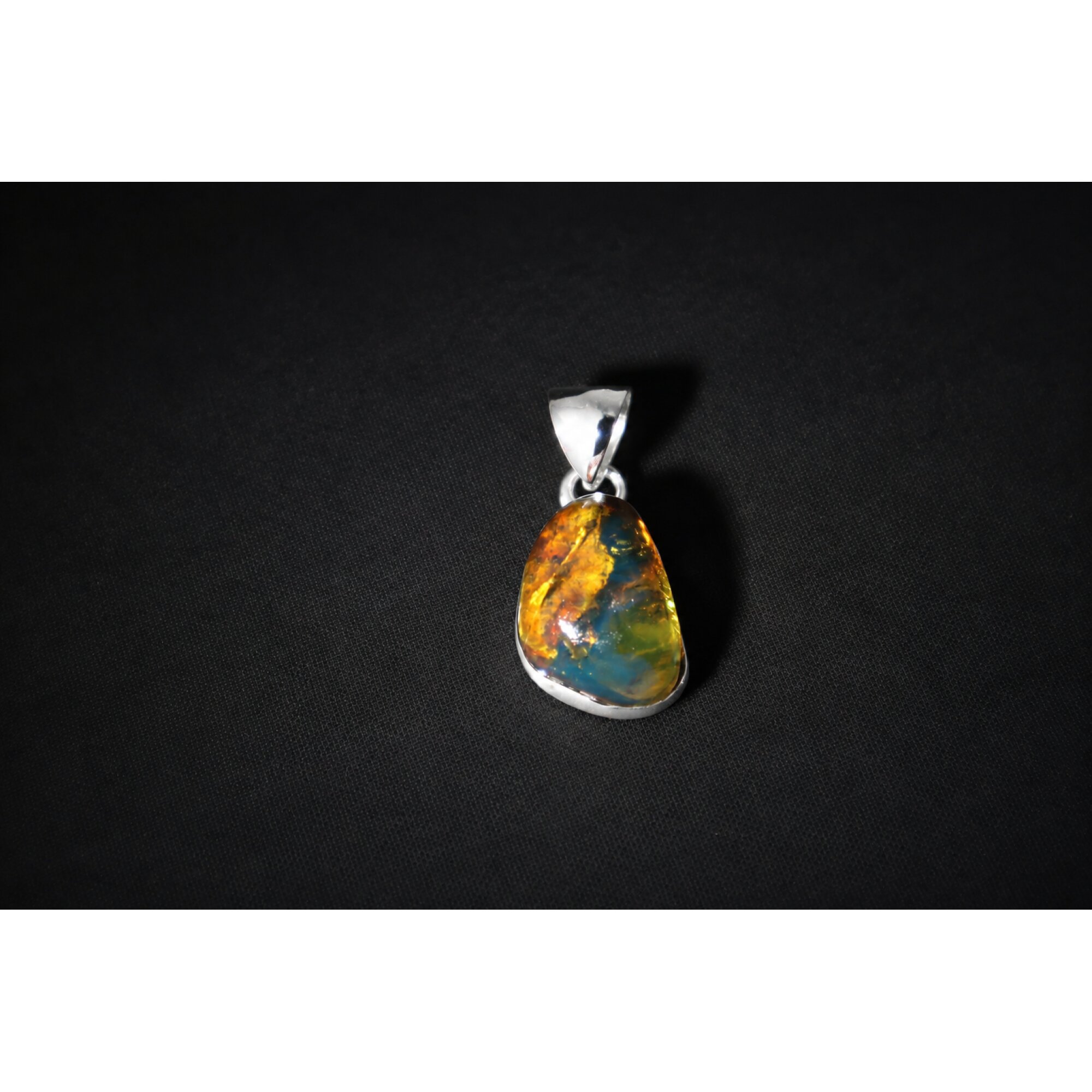 Clear cognac blue Natural Dominican Amber drop 925 Sterling Silver Pendant 25 mm – photo 4