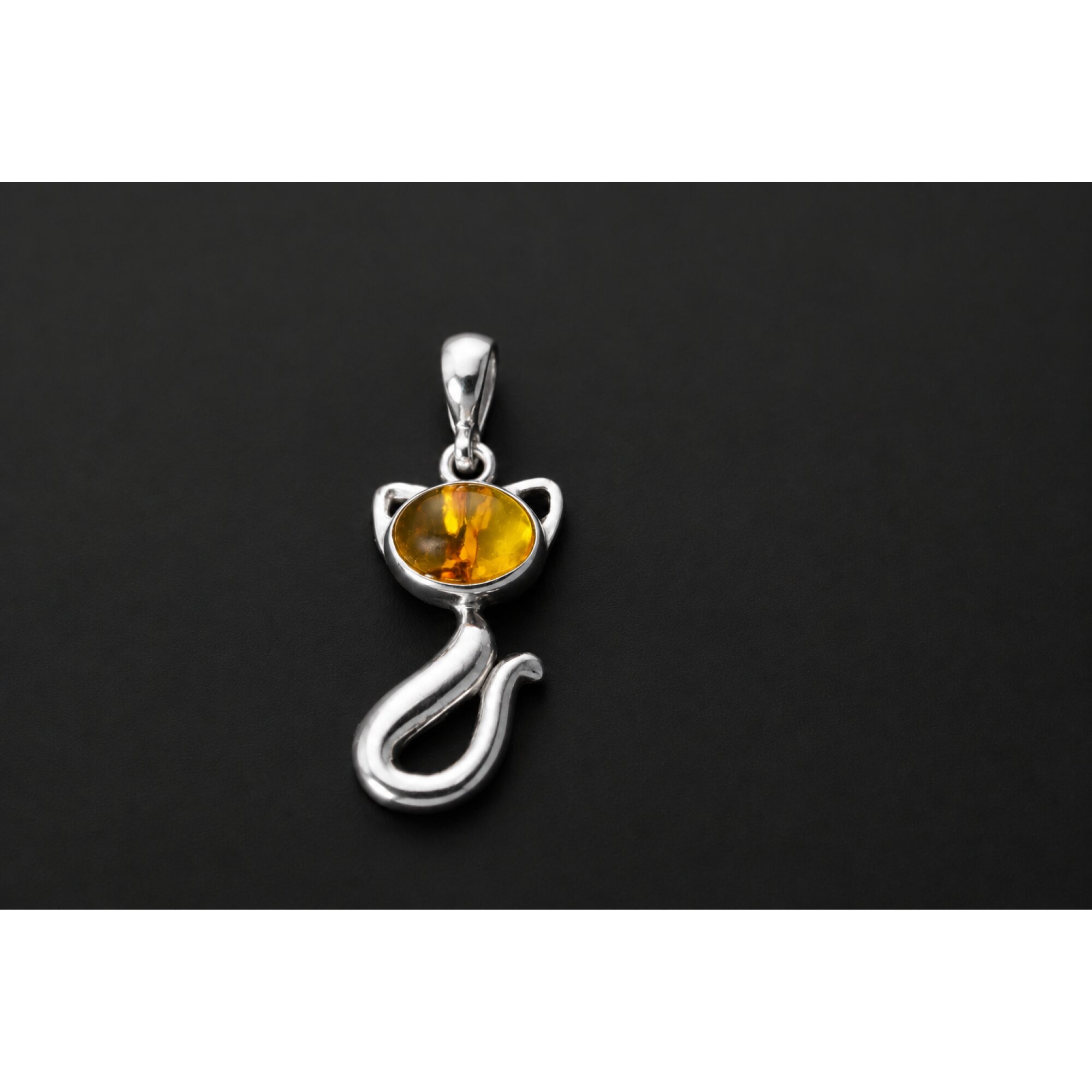 Clear orange yellow Natural Dominican Amber cat 925 Sterling Pendant 36 mm – photo 3