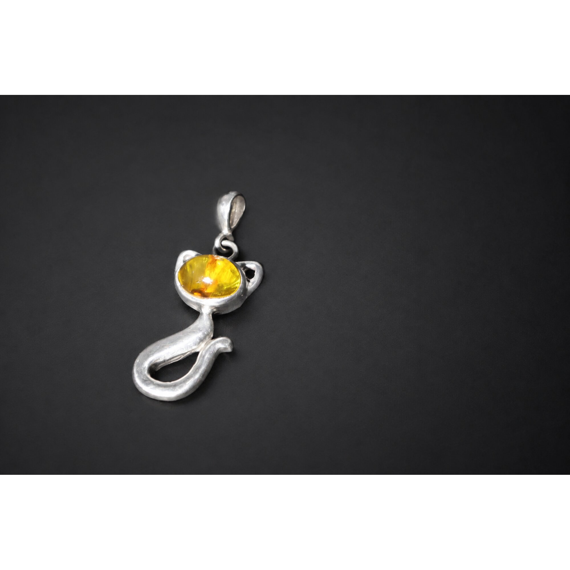 Clear orange yellow Natural Dominican Amber cat 925 Sterling Pendant 36 mm – photo 4