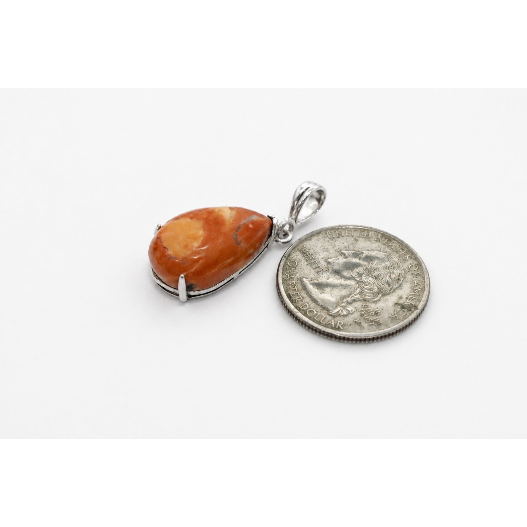 Opaque orange red Jasper teardrop 925 Sterling Silver Pendant 34 mm – photo 4