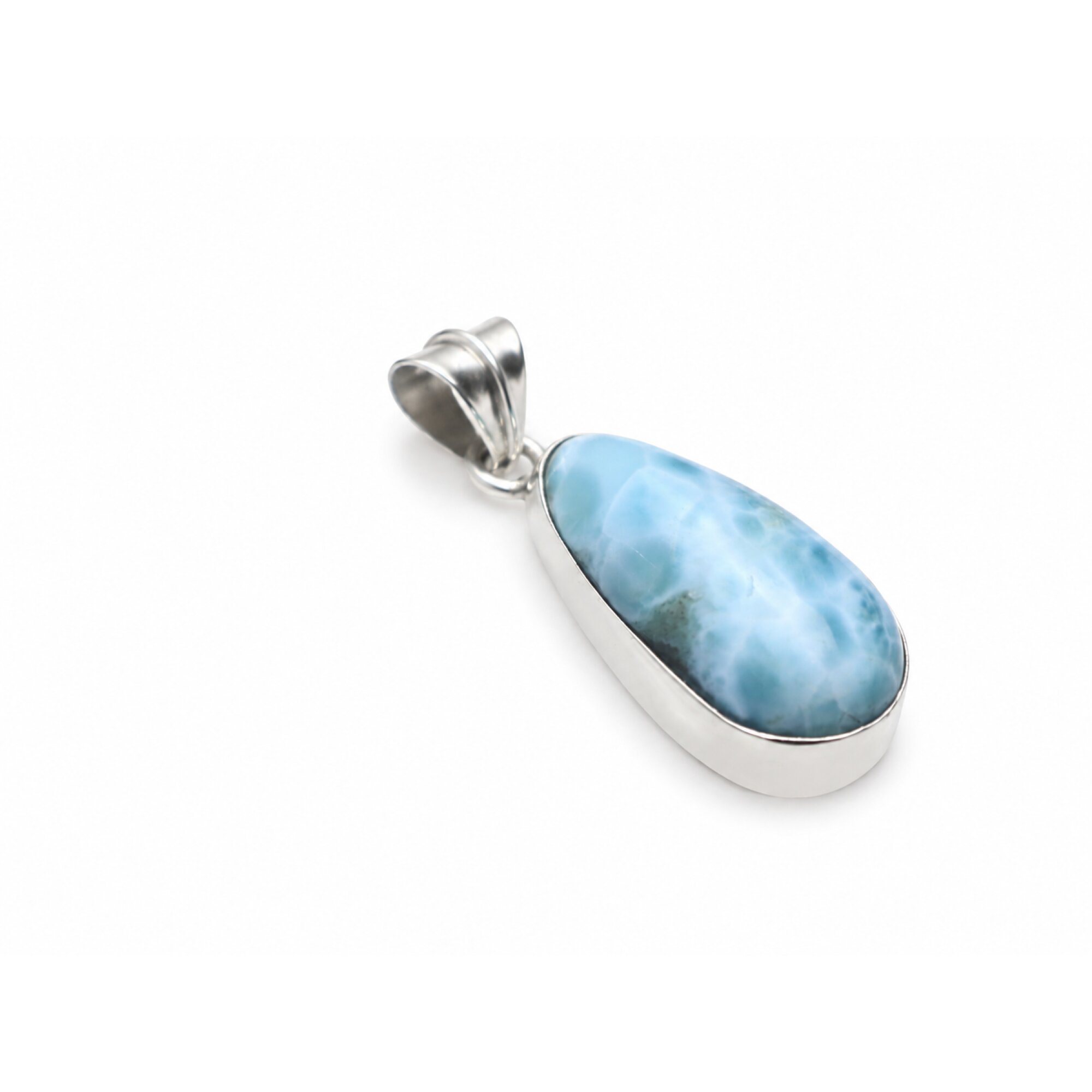 sky blue Natural Dominican Larimar teardrop 925 Sterling Silver Pendant 38 mm – photo 3