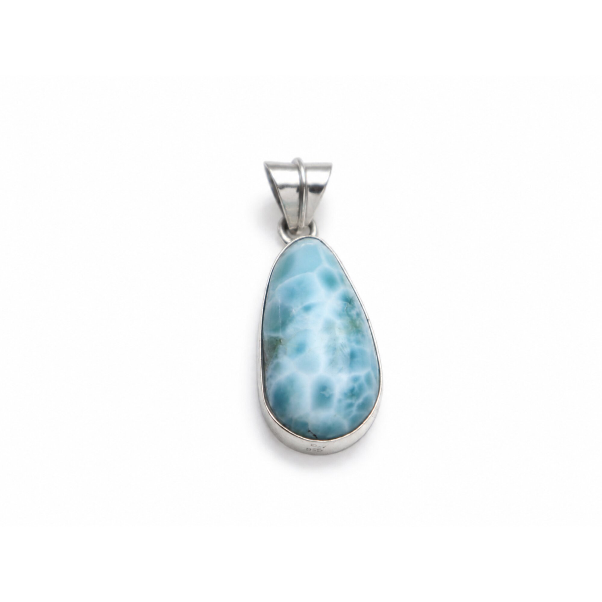 sky blue Natural Dominican Larimar teardrop 925 Sterling Silver Pendant 38 mm – photo 6