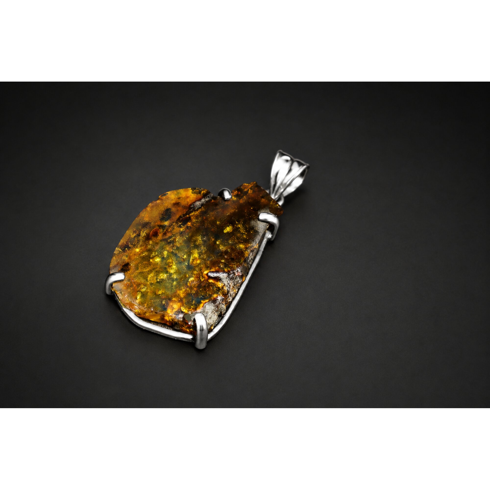 Translucent yellow orange Natural Dominican Amber slice 925 Pendant 48 mm – photo 2