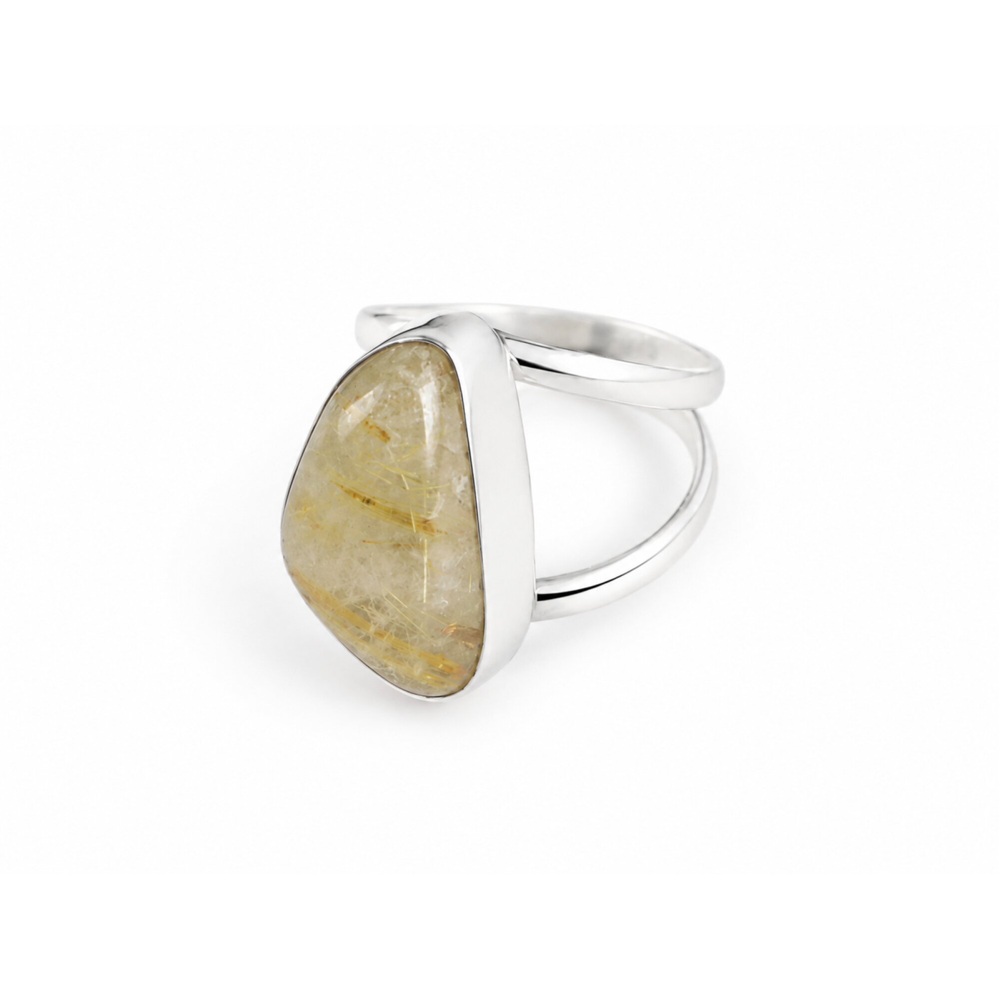 Clear yellow brown Natural Rutilated Quartz freeform 925 Sterling Ring Size 9.25 – photo 4