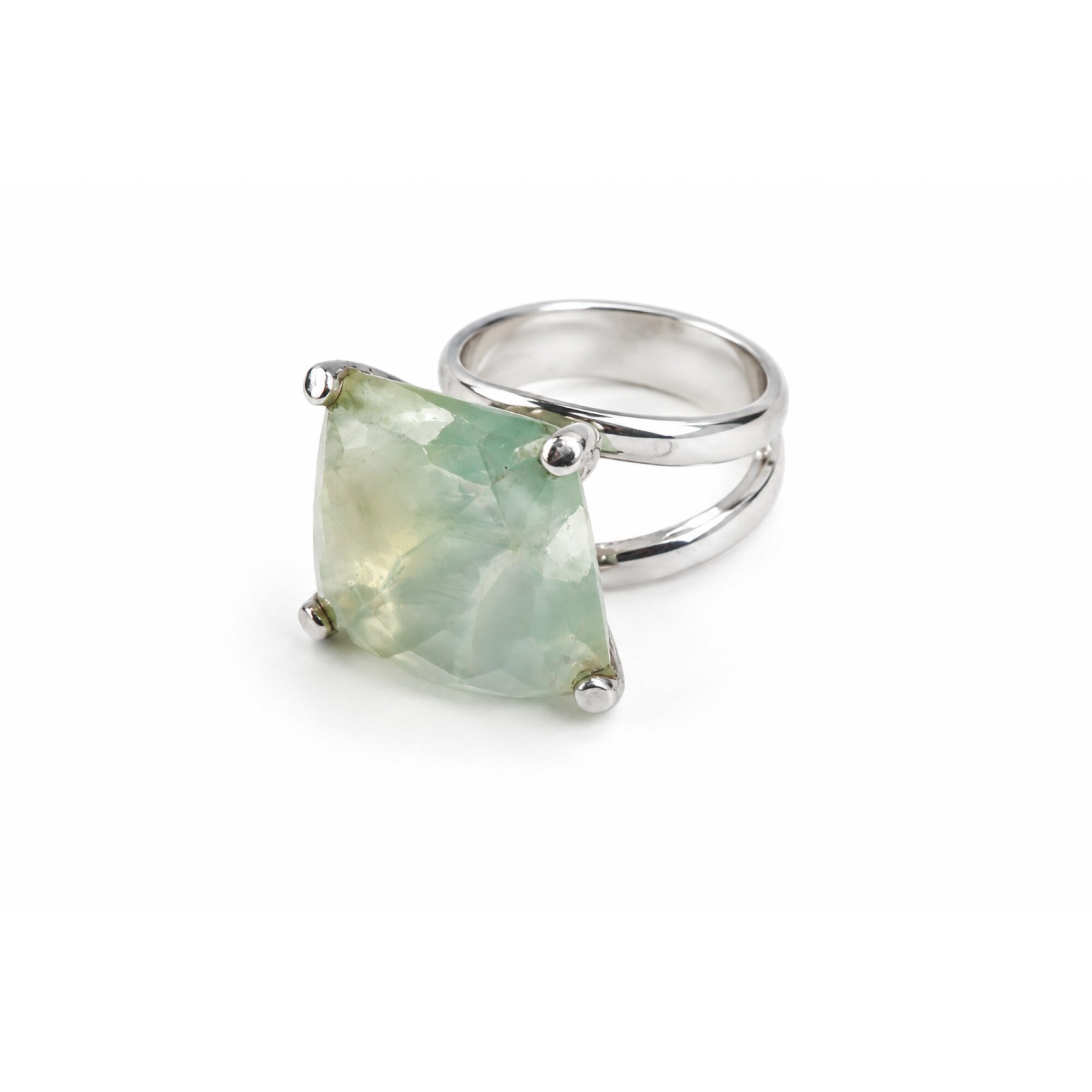 Clear bright green Prehnite trapez 925 Sterling Silver Ring Size 8.25 – photo 6